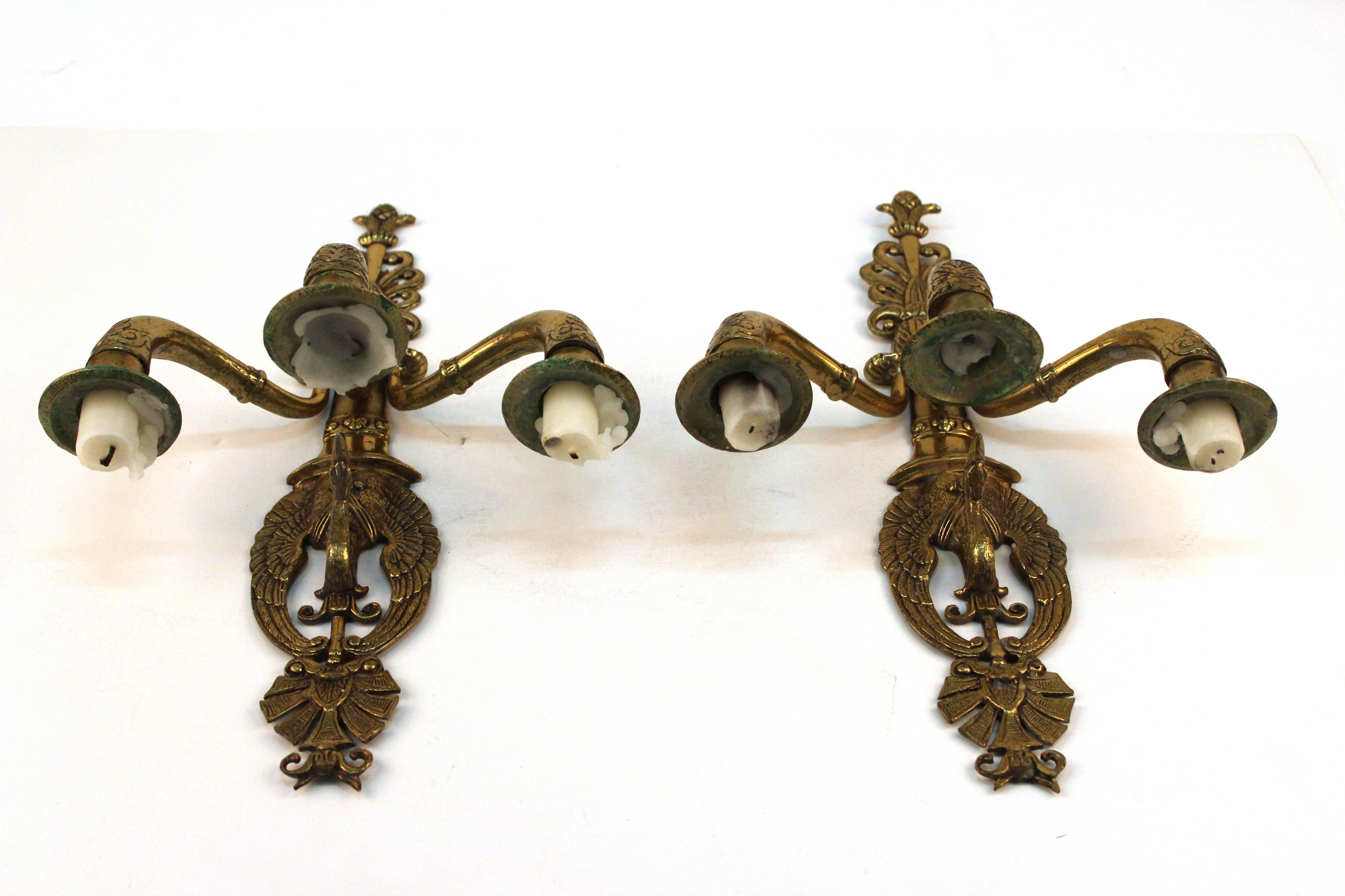 Pair of 19th Century French Empire Swan Sconces 2