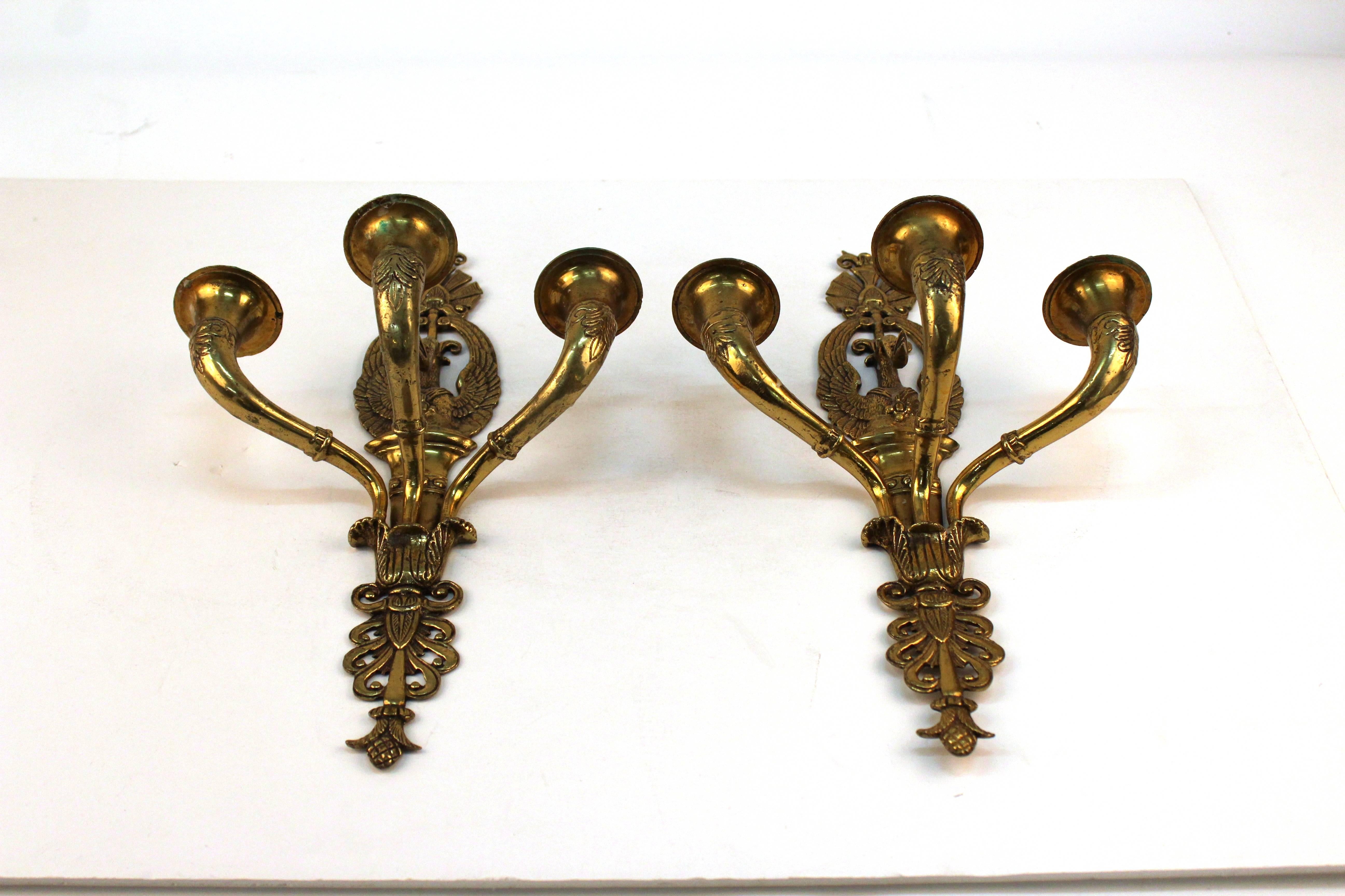 Pair of 19th Century French Empire Swan Sconces In Good Condition In New York, NY
