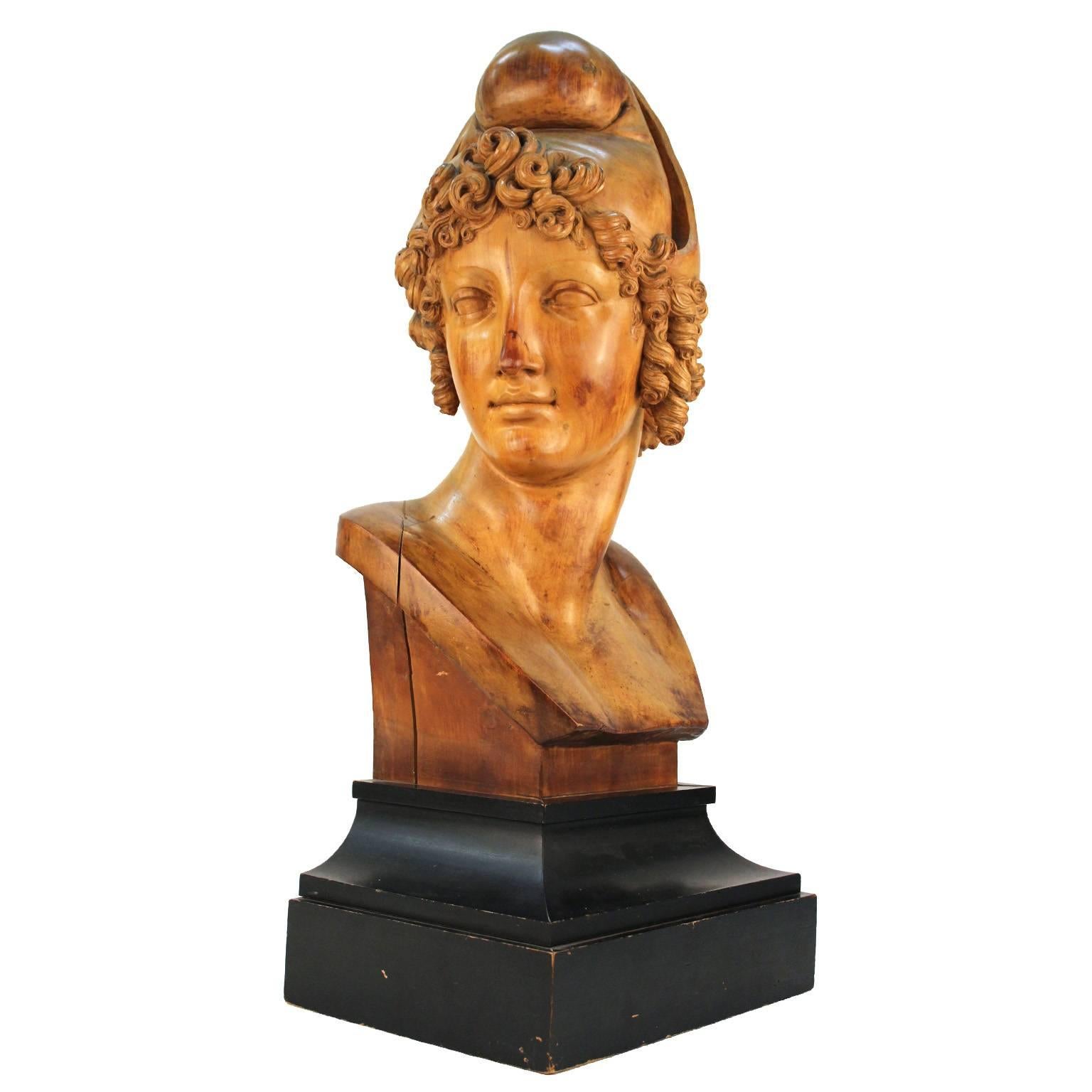 Head of Paris Wood Sculpture after Antonio Canova For Sale