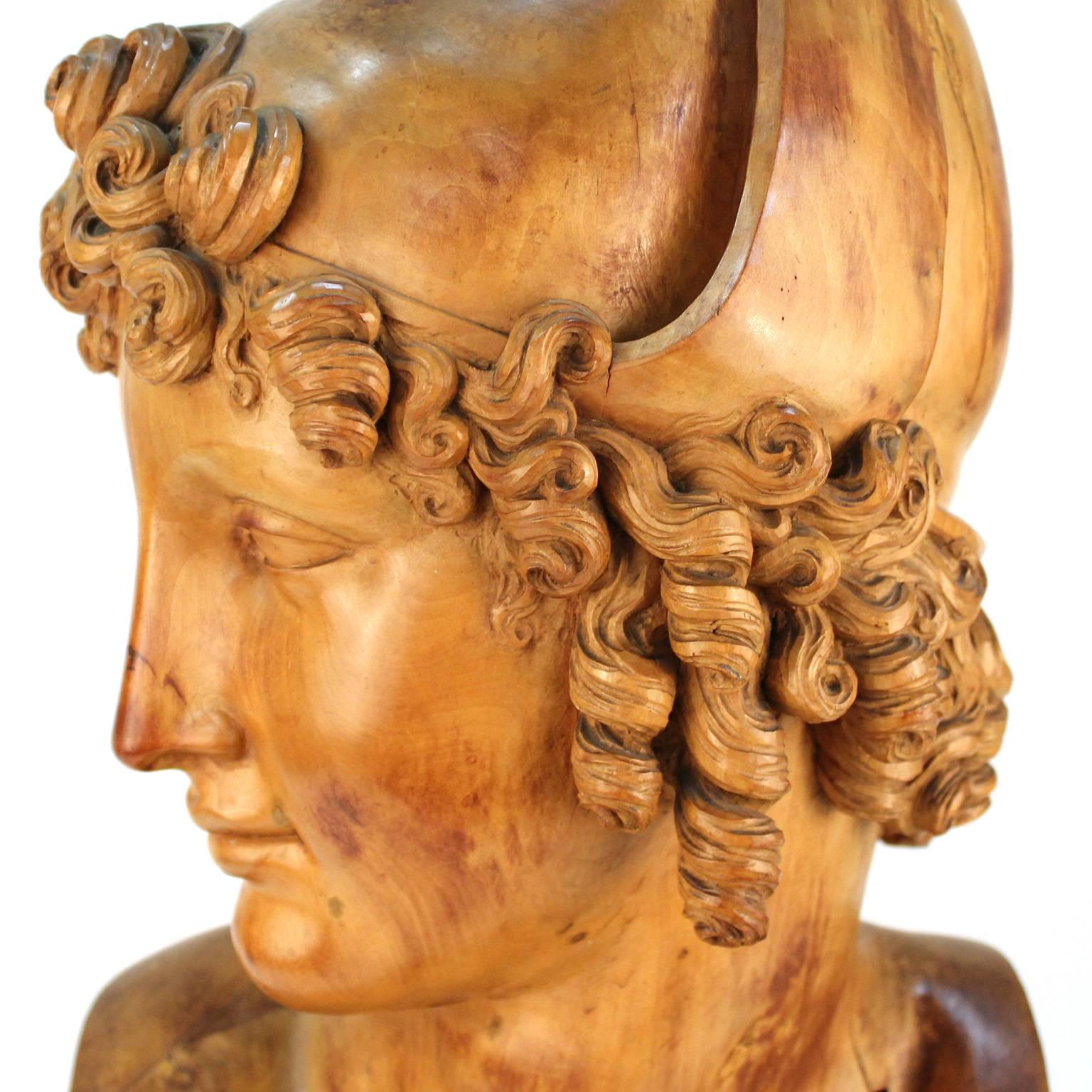 Carved Head of Paris Wood Sculpture after Antonio Canova For Sale