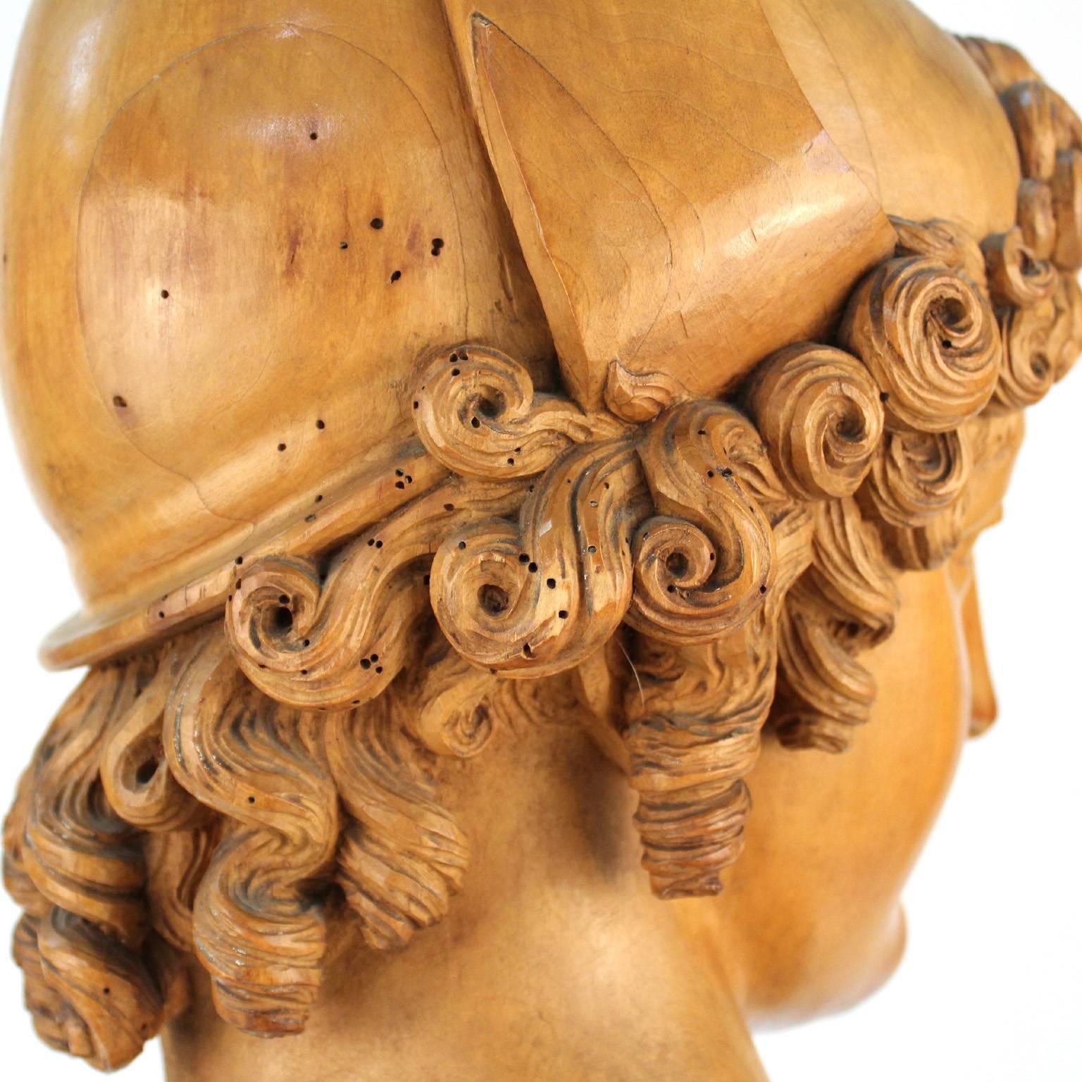 Head of Paris Wood Sculpture after Antonio Canova In Good Condition For Sale In New York, NY