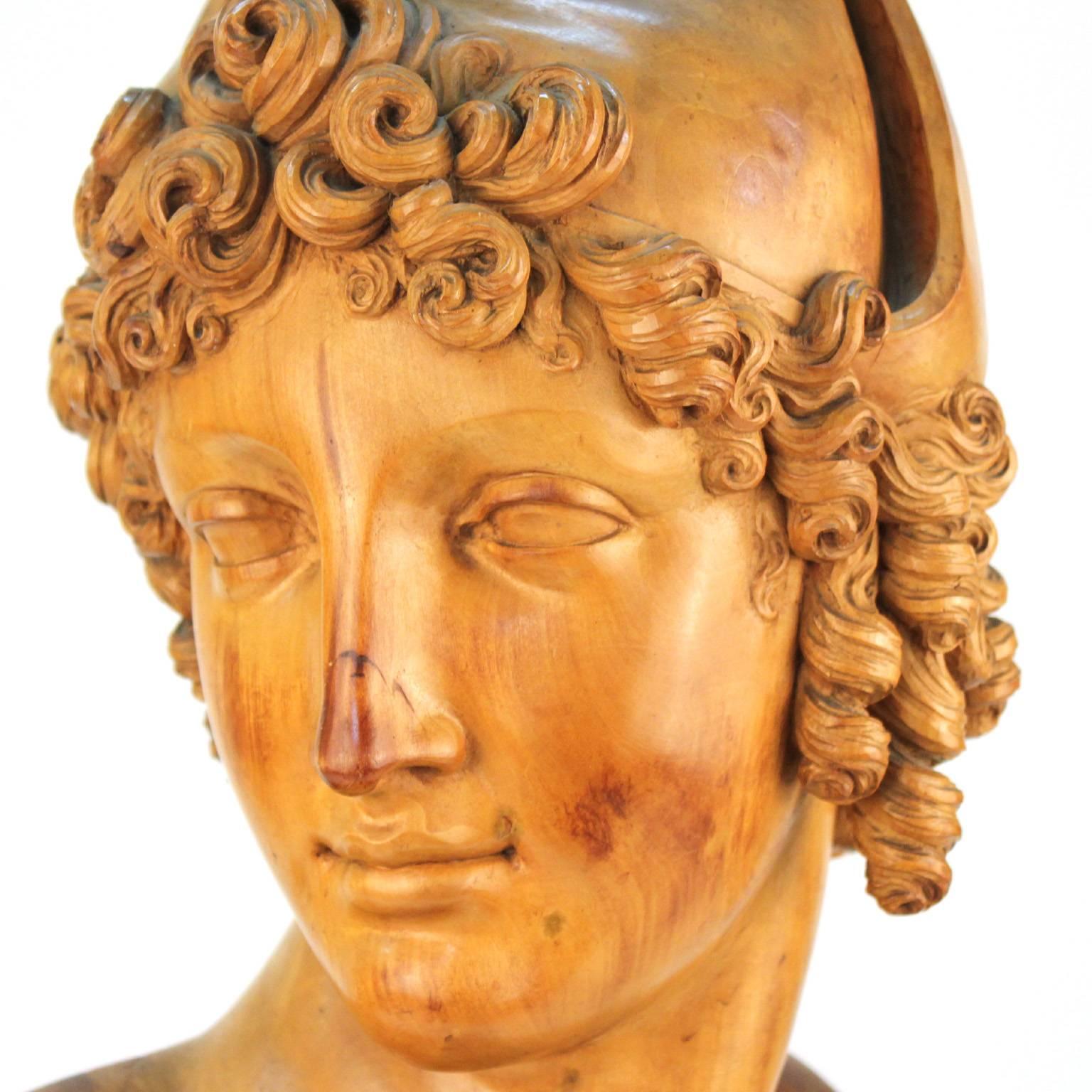 Head of Paris Wood Sculpture after Antonio Canova For Sale 2