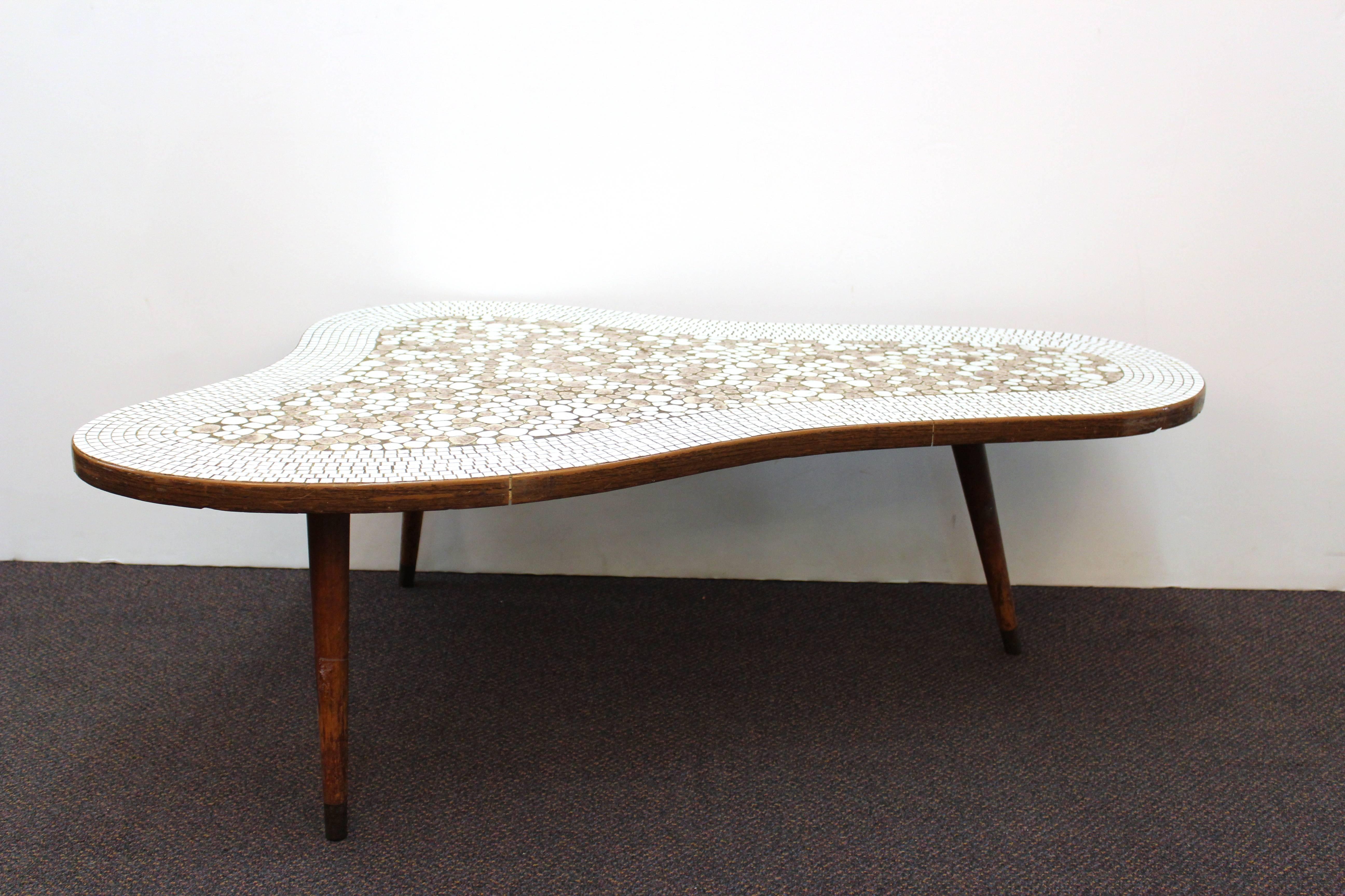 Unknown Mid-Century Modern Stone Mosaic Top Free-Form Coffee Table