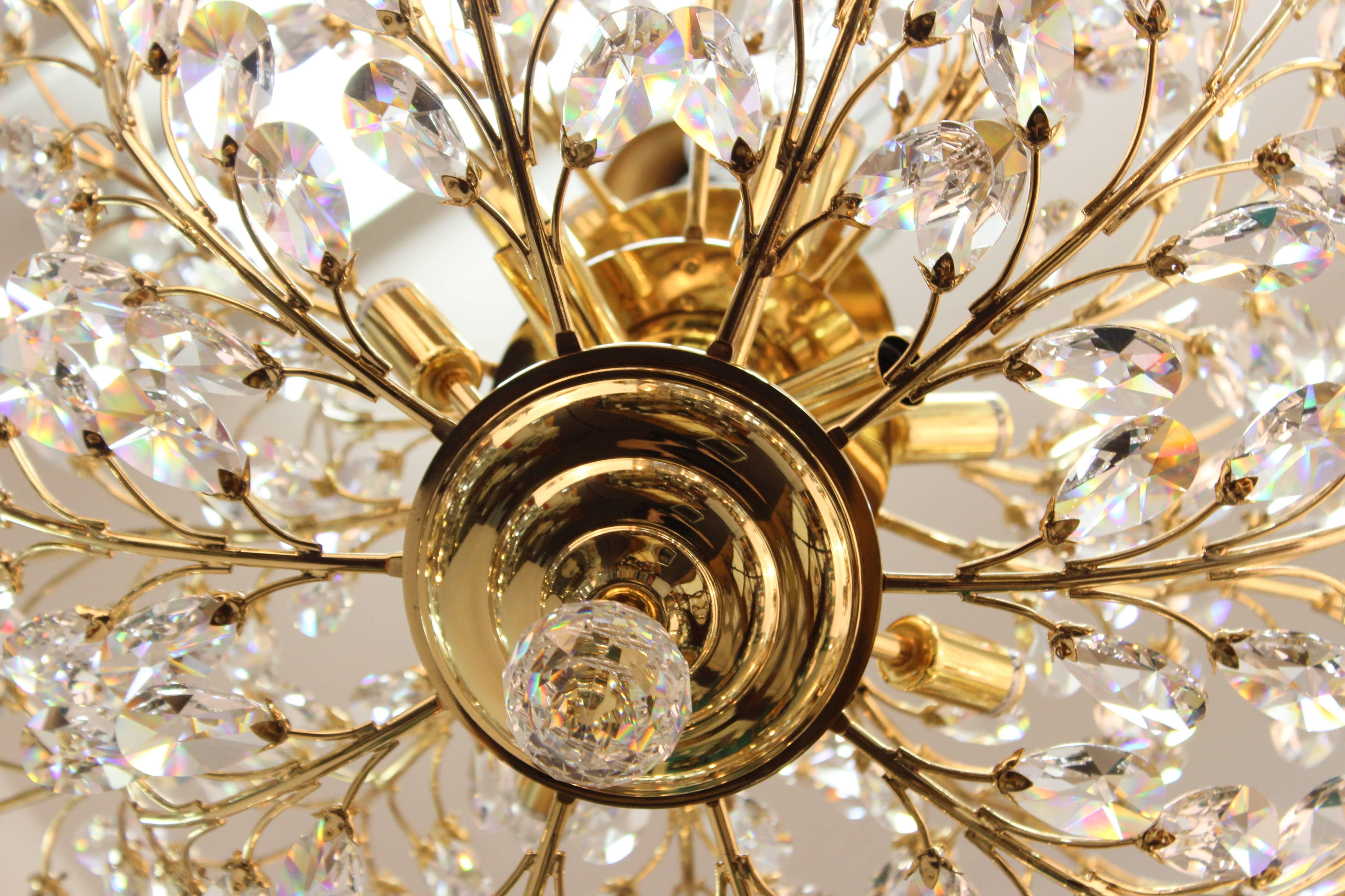 20th Century Mid-Century Italian Gold-Plated Brass Chandelier with Crystal Prisms