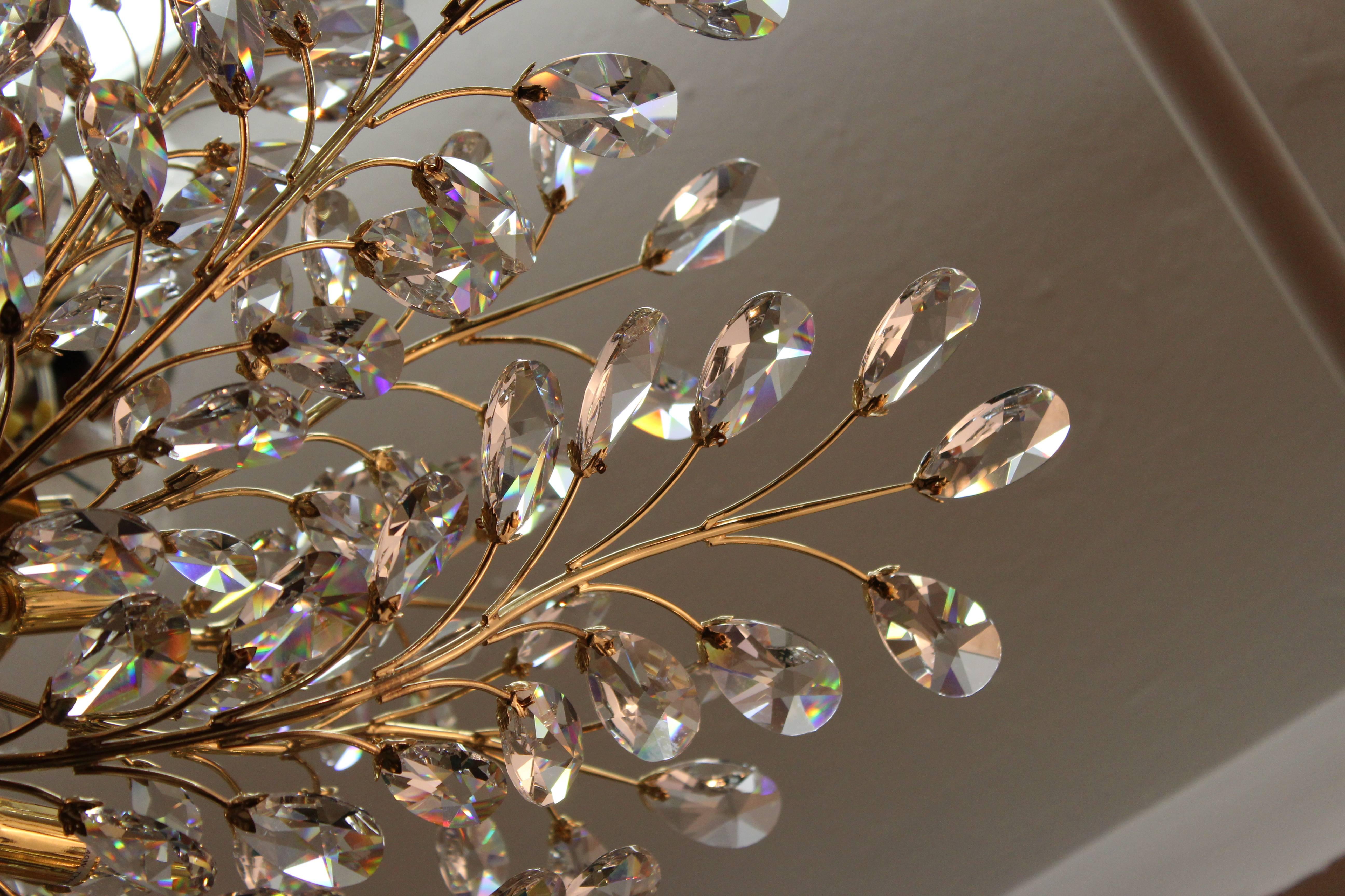 Mid-Century Italian Gold-Plated Brass Chandelier with Crystal Prisms 1