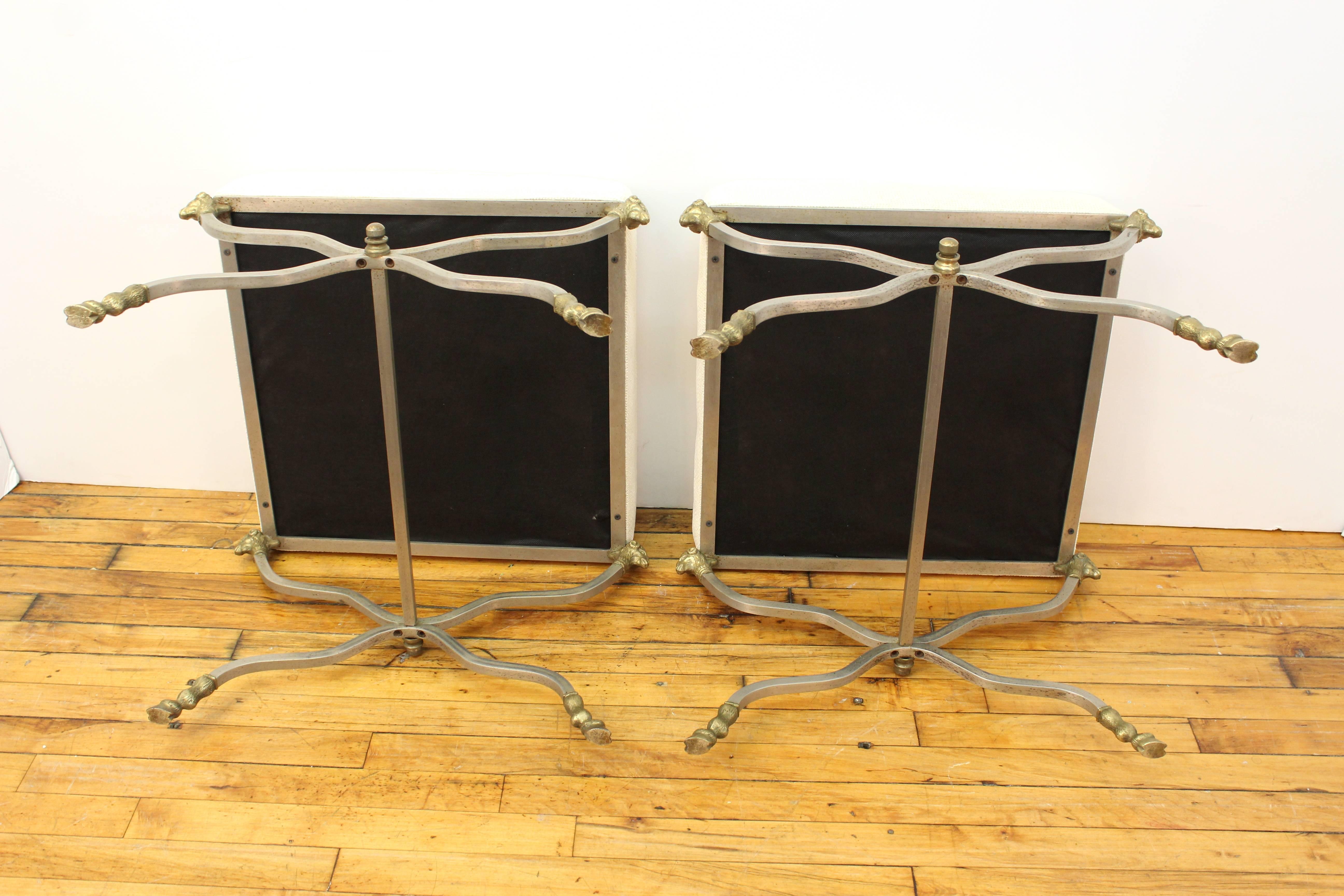 Maison Jansen Attributed Hollywood Regency Curule Benches with Ram's Head Motifs In Good Condition In New York, NY