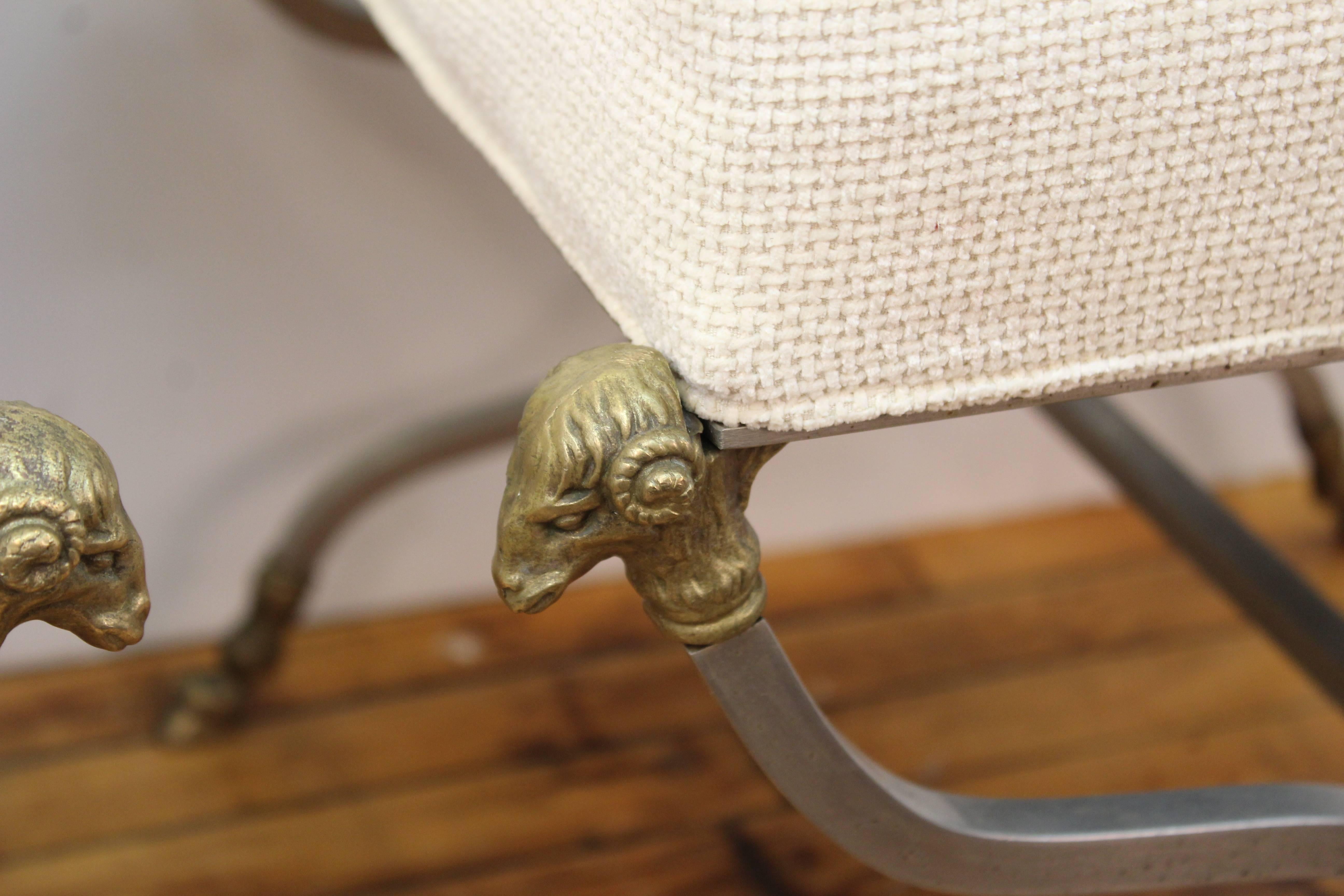 Metal Maison Jansen Attributed Hollywood Regency Curule Benches with Ram's Head Motifs