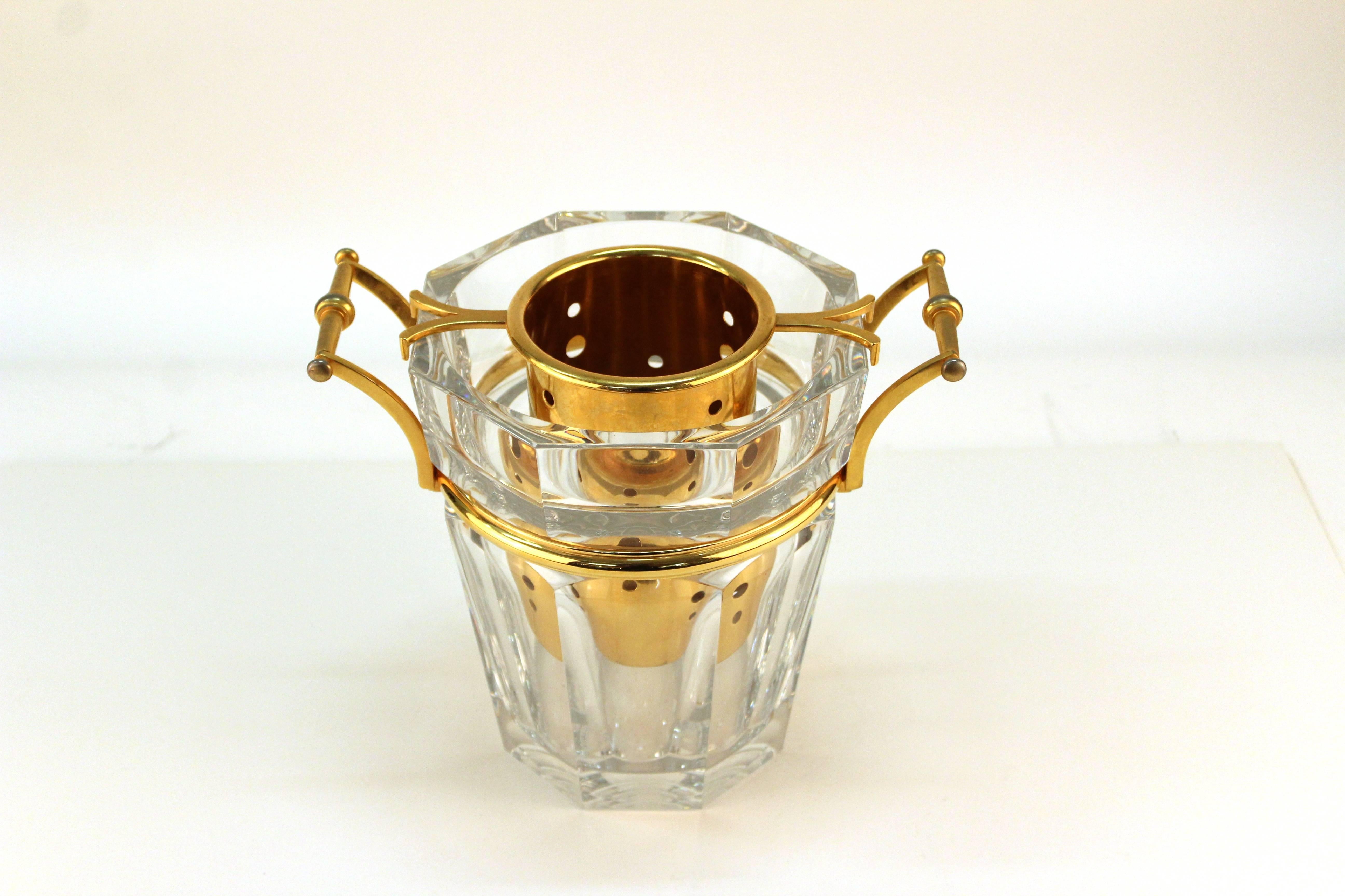 Brass French Baccarat Crystal Champagne Bucket