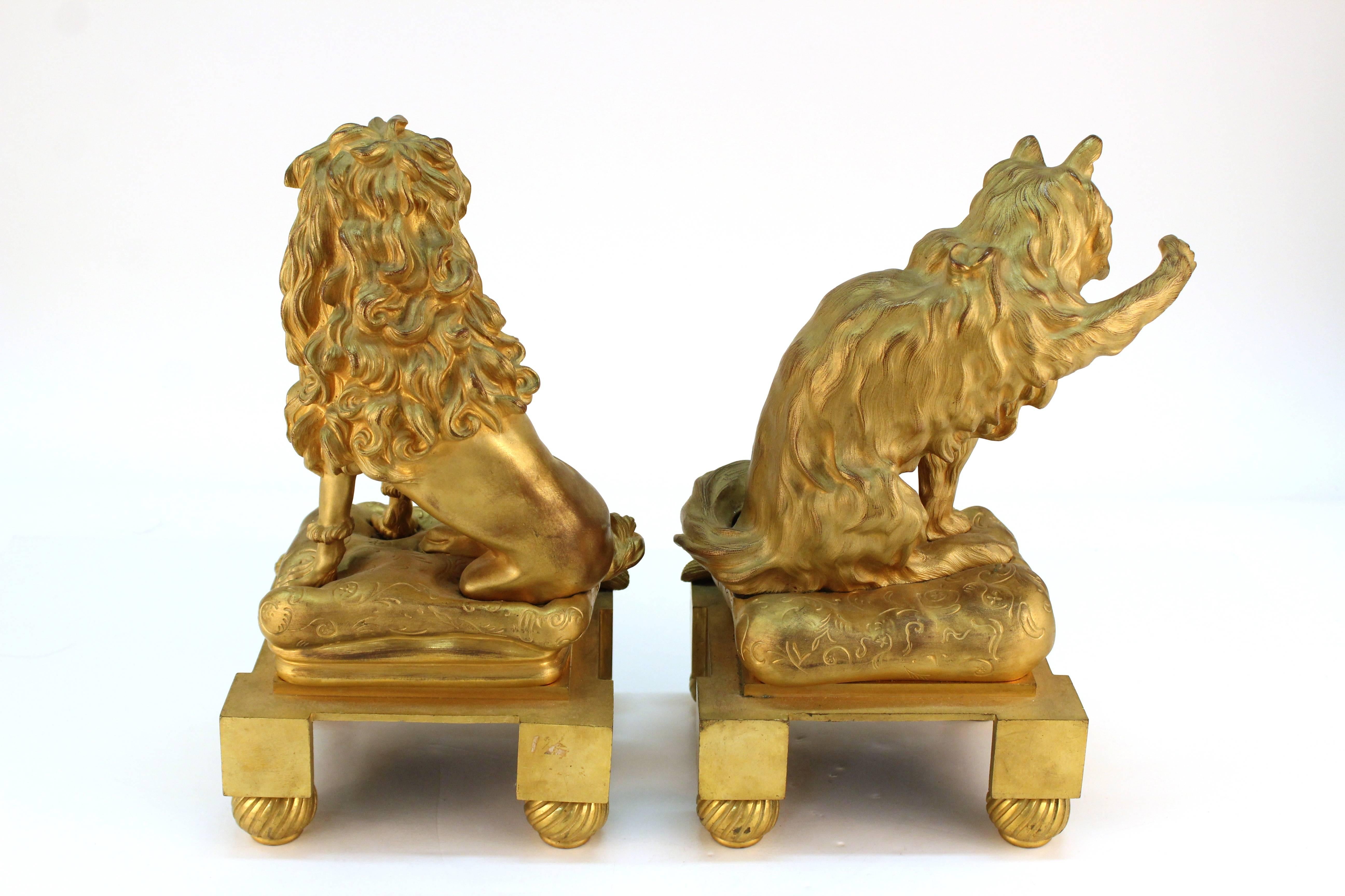 Bronze Louis XVI Style Cat and Dog Chenets after Caffieri