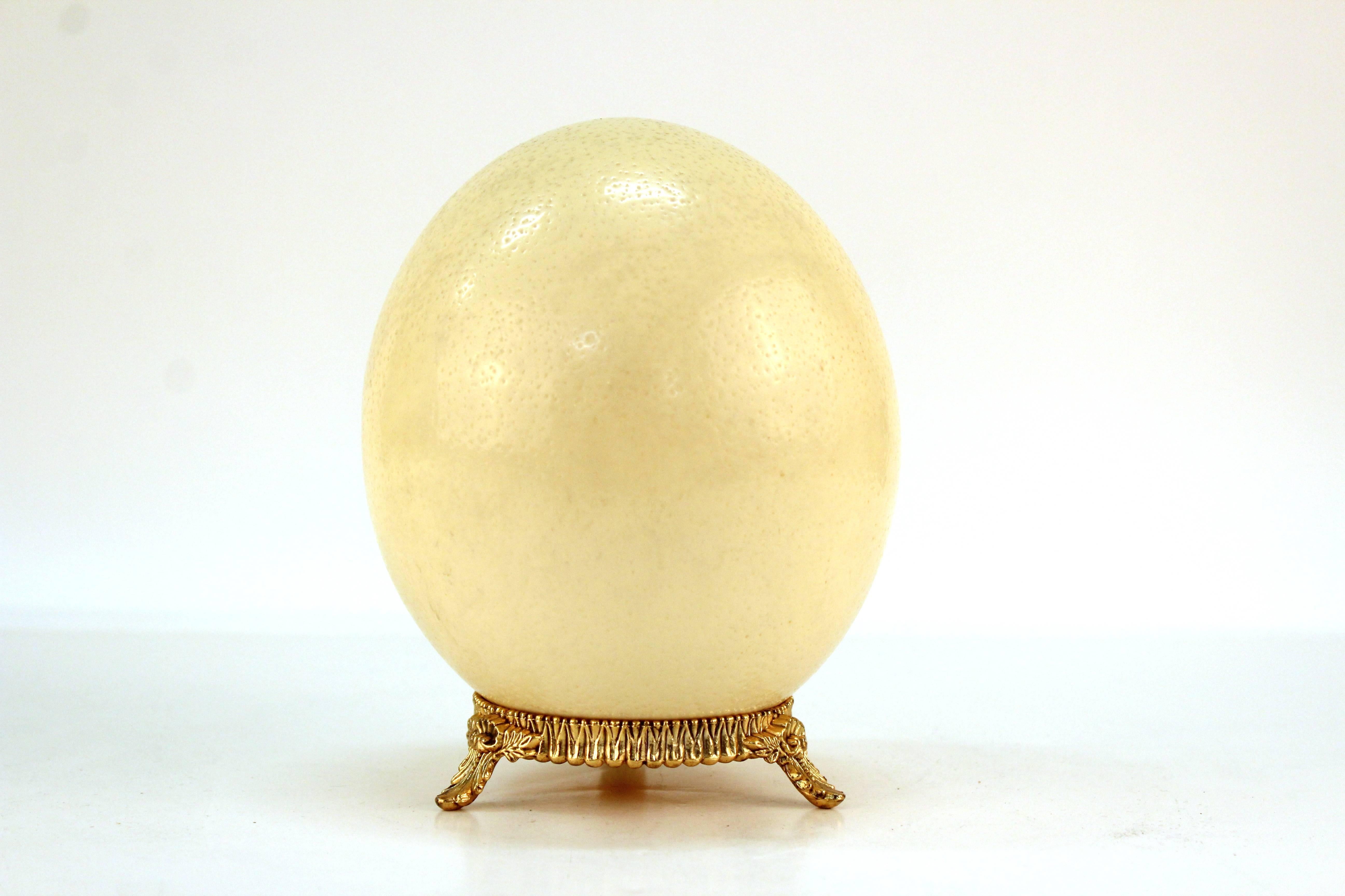 Antique Ostrich Egg on Gold-Tone Stand In Good Condition In New York, NY