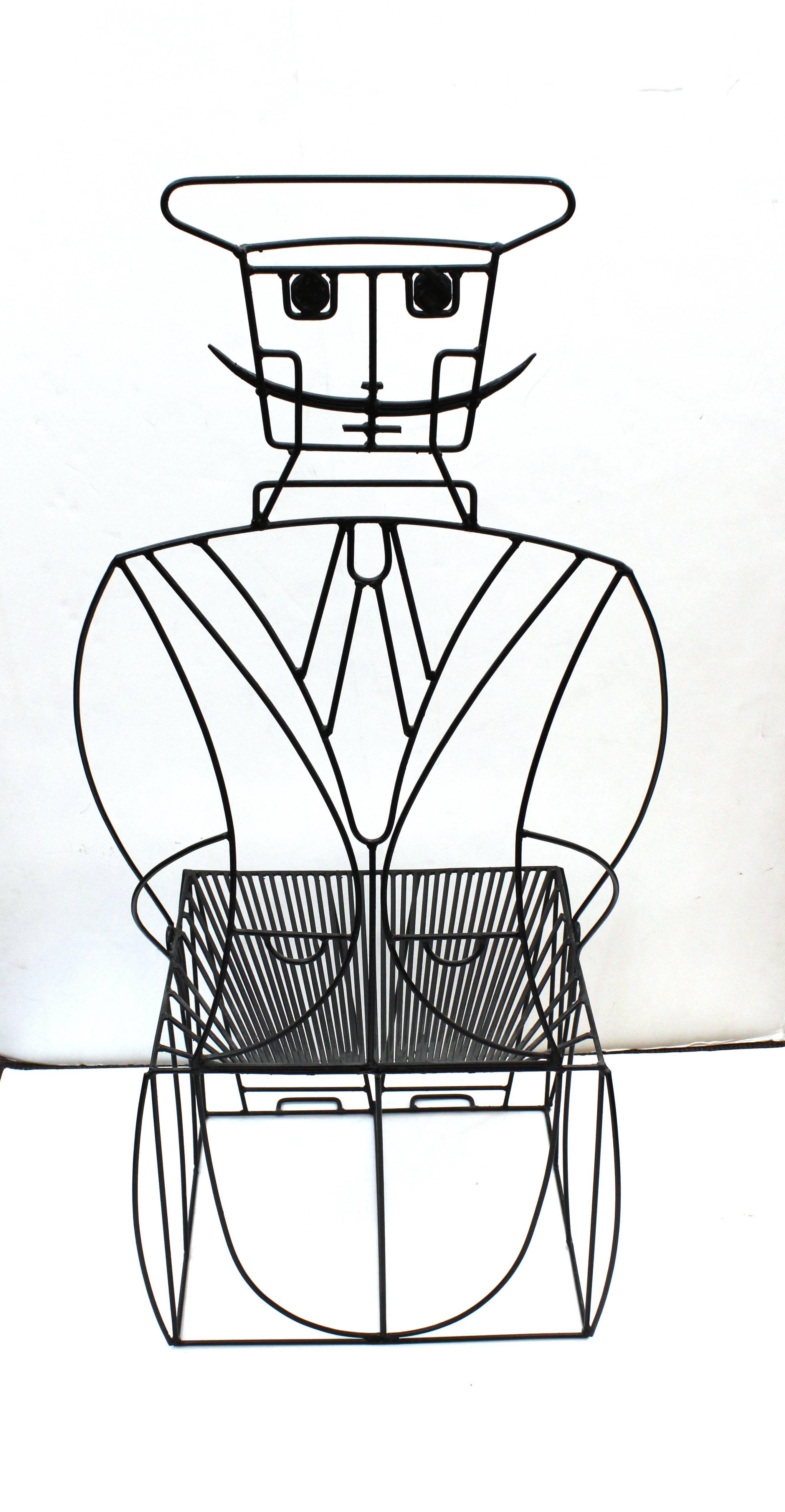 Wrought Iron John Risley Mustachioed Anthropomorphic Wire Chair