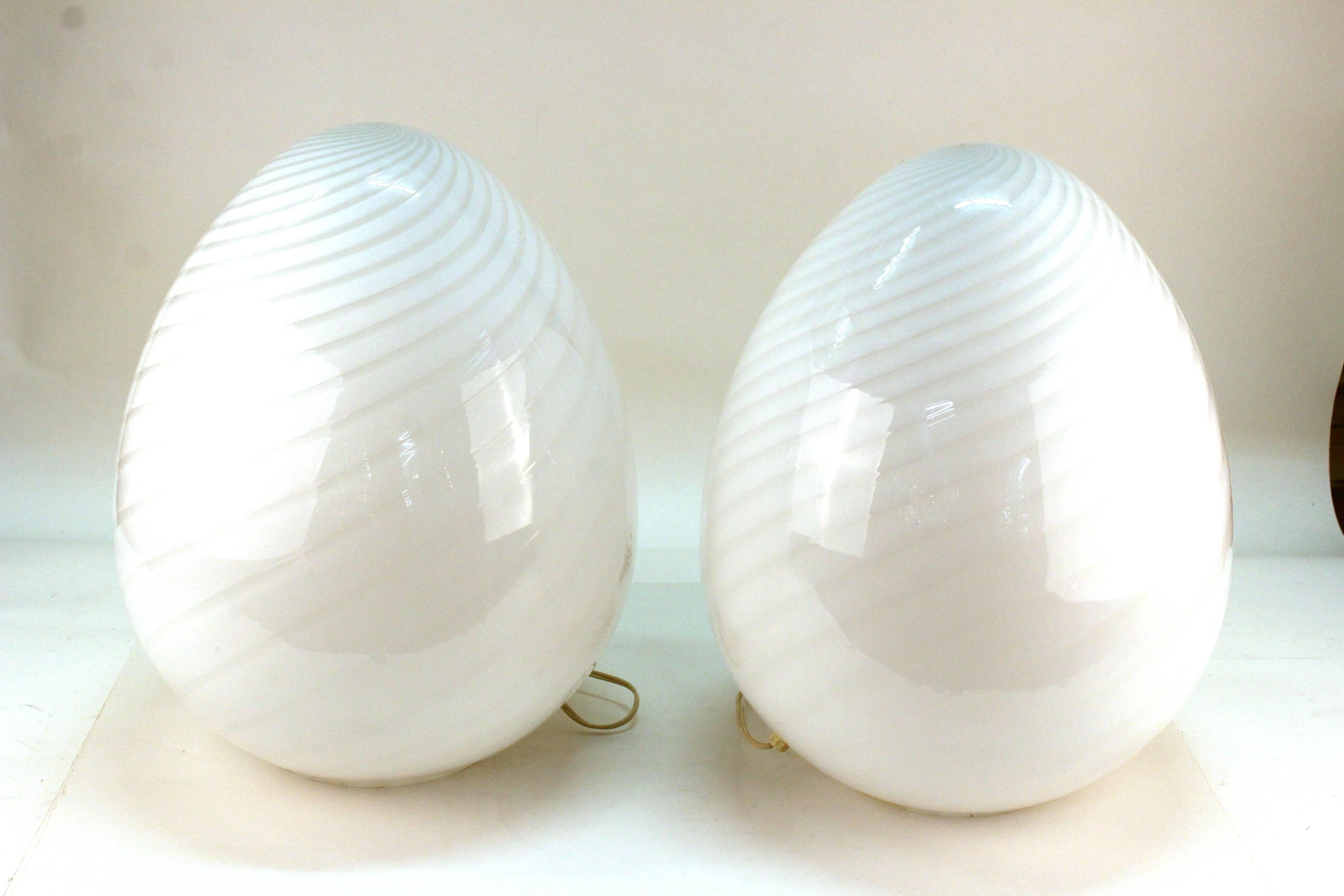 Mid-Century Modern Pair of Murano Glass Egg Lamps