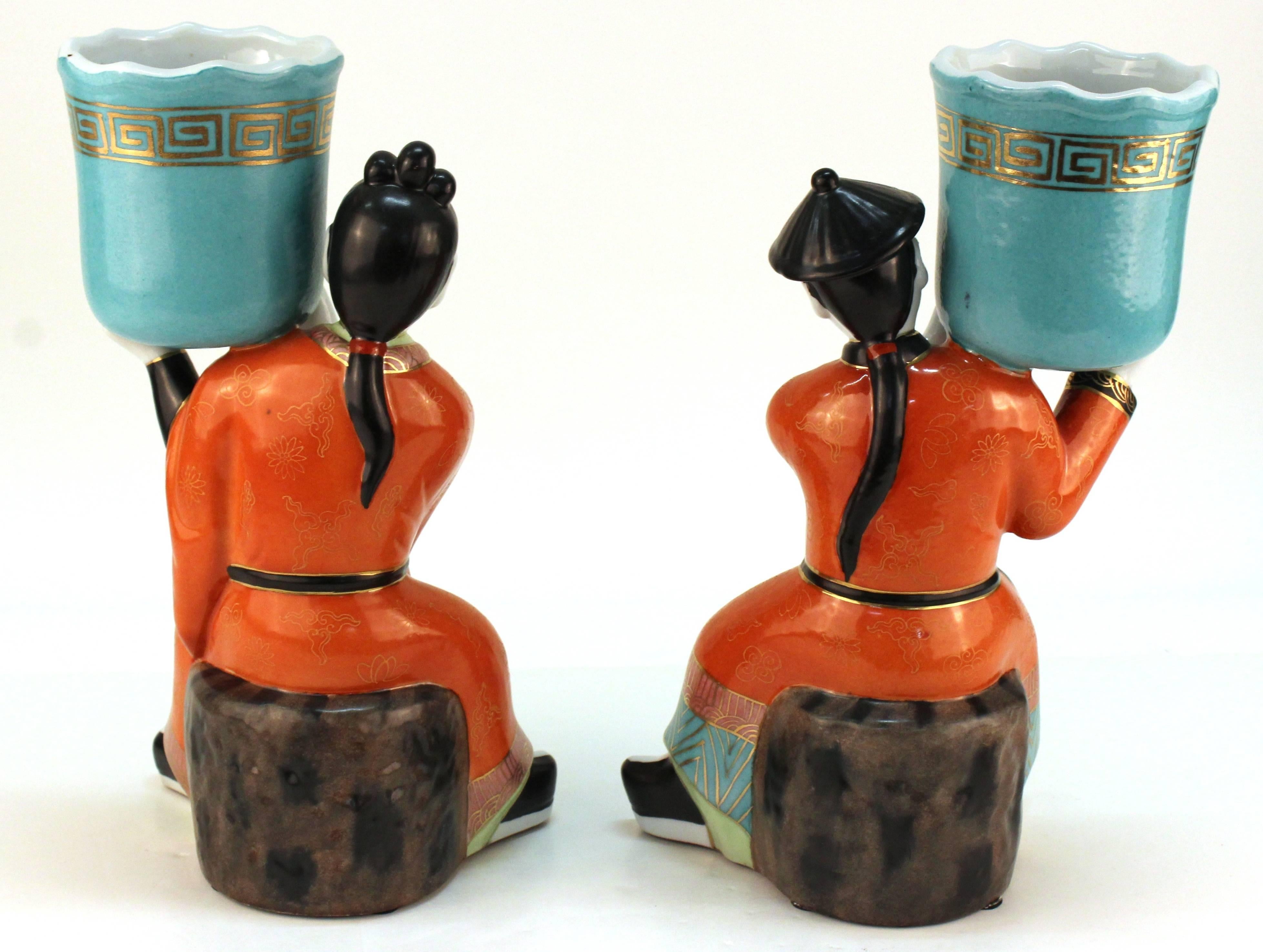 Gumps Ceramic Chinoiserie Figures In Good Condition In New York, NY