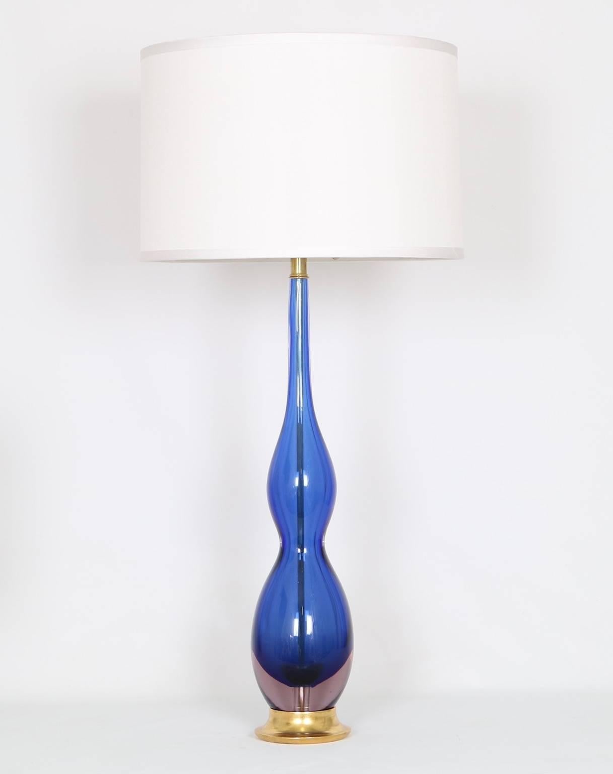 Italian Flavio Poli for Seguso Sommerso Lamp in Blue and Green/Purple 