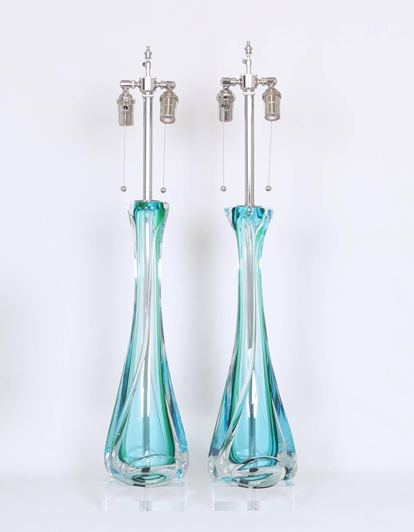 Mid-Century Archimede Seguso Table Lamps in Sommerso Murano Glass In Excellent Condition In New York, NY