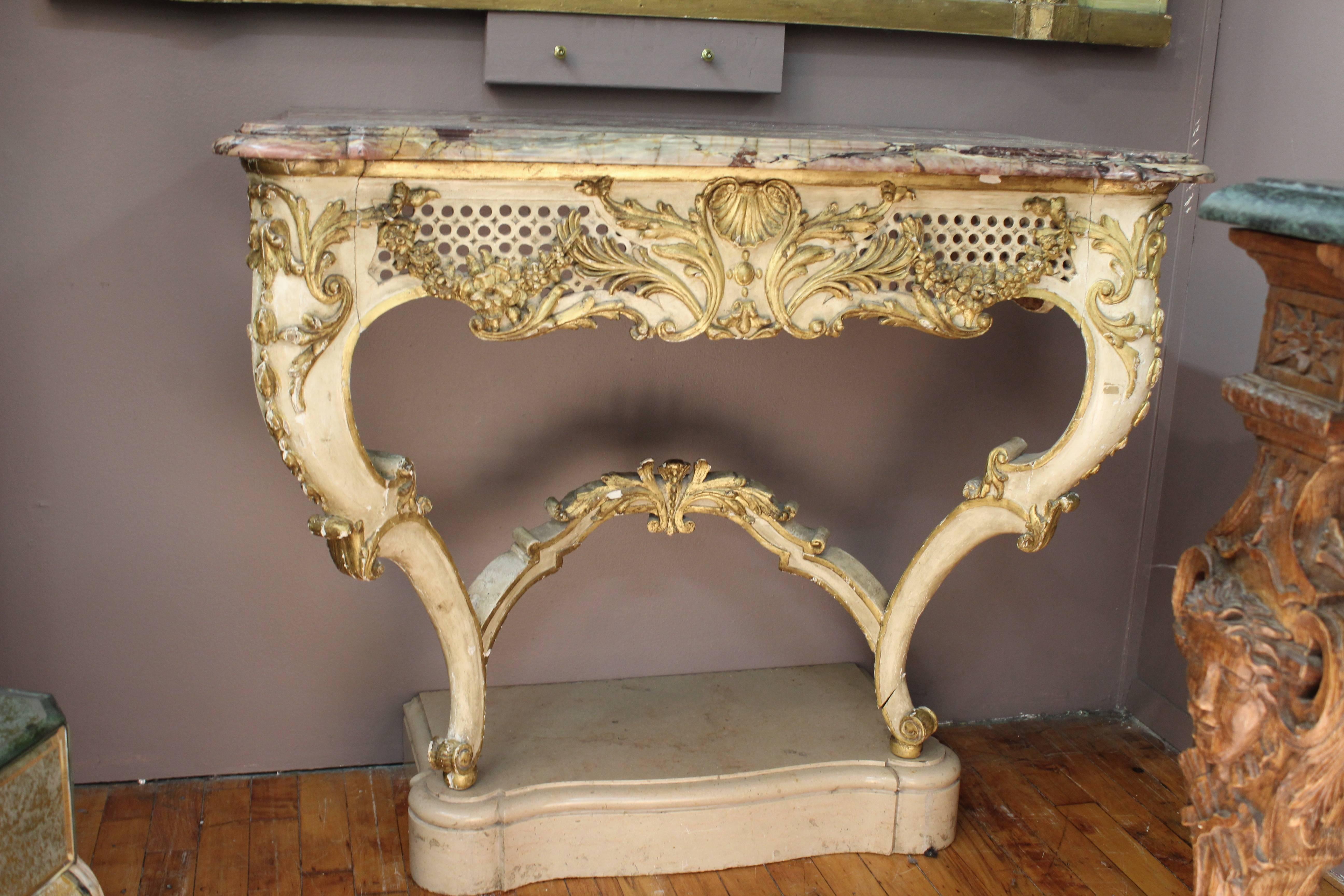 Louis XVI 19th Century French Rococo Style White Console Table