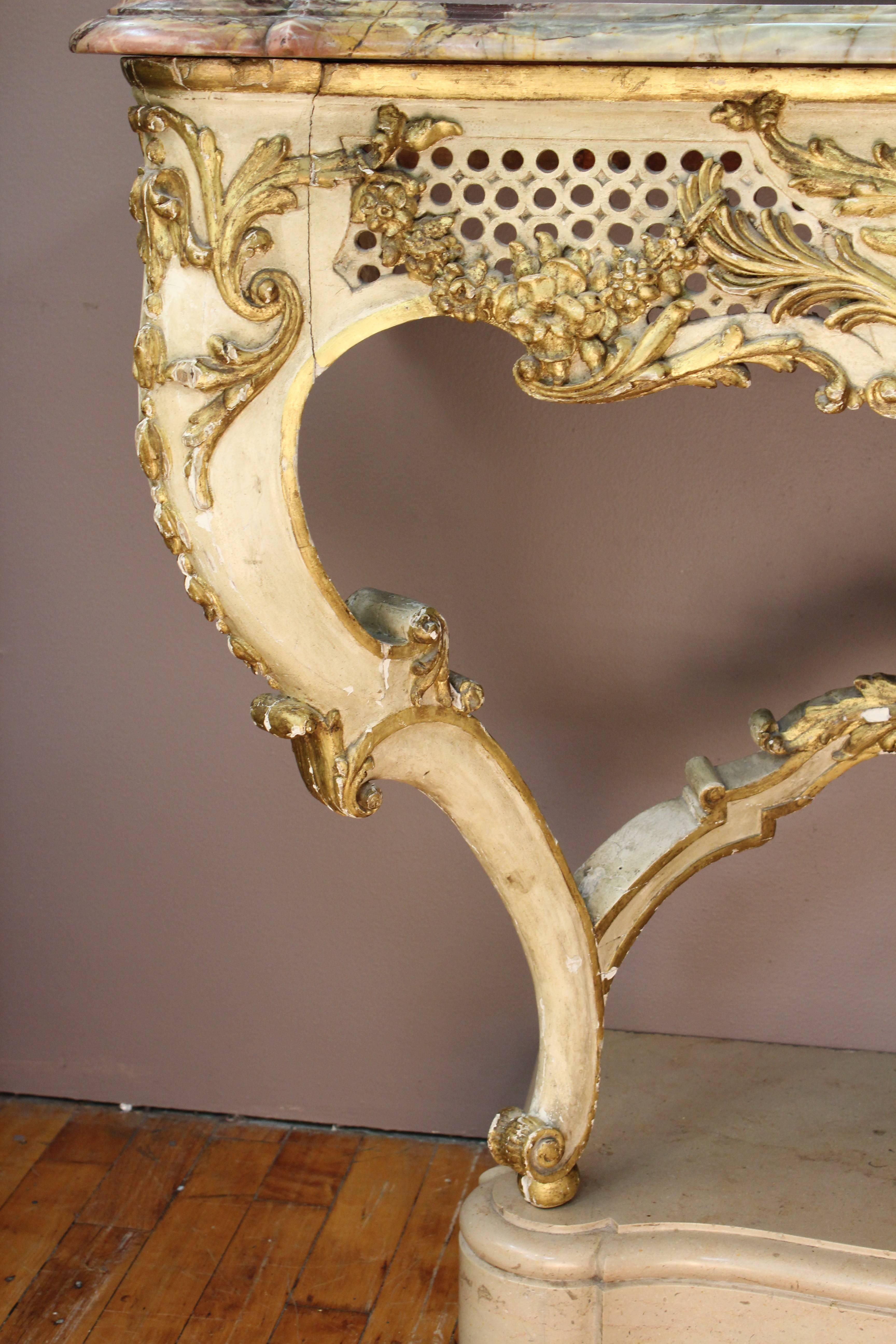 19th Century French Rococo Style White Console Table 1