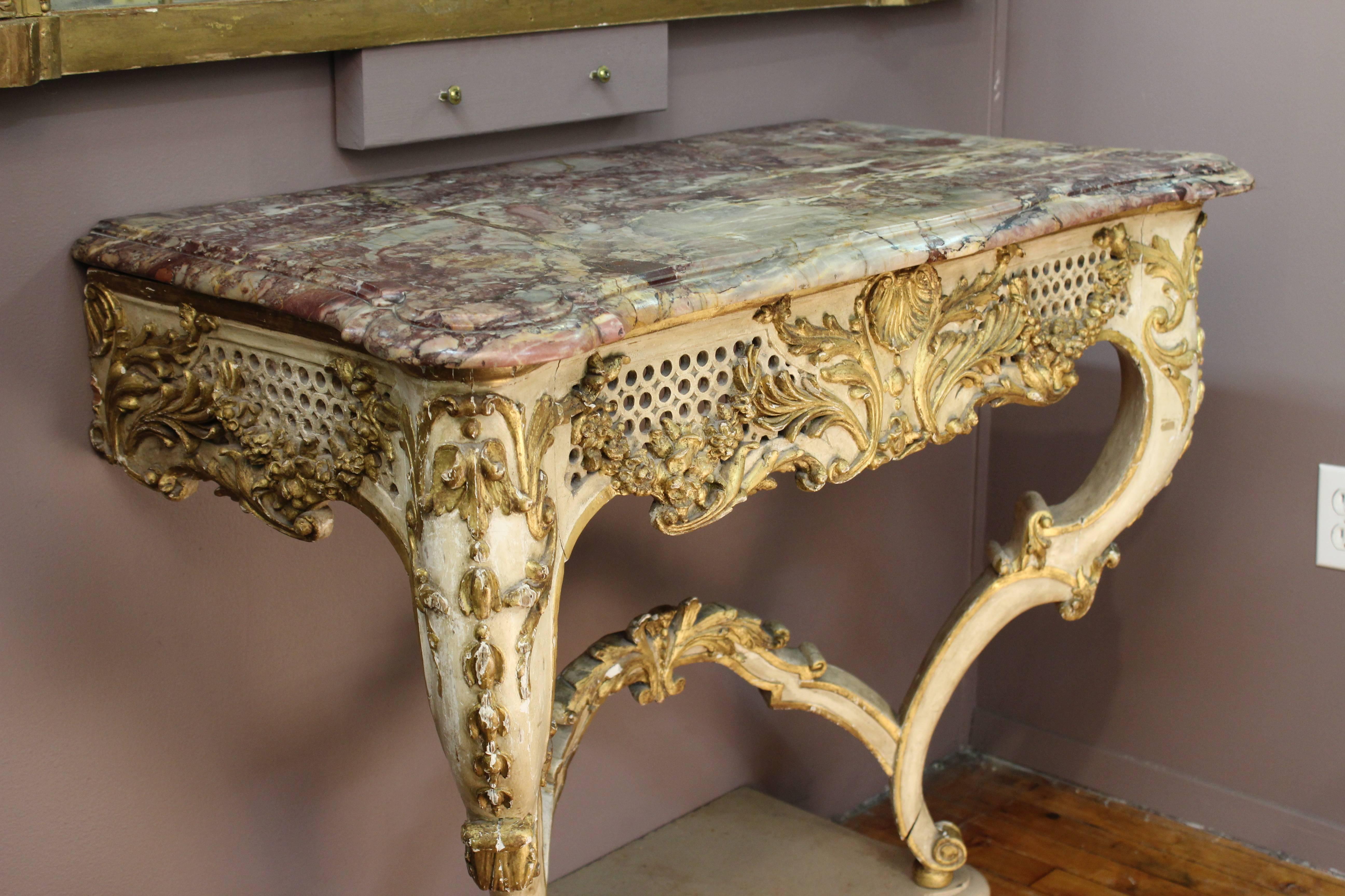 19th Century French Rococo Style White Console Table 2