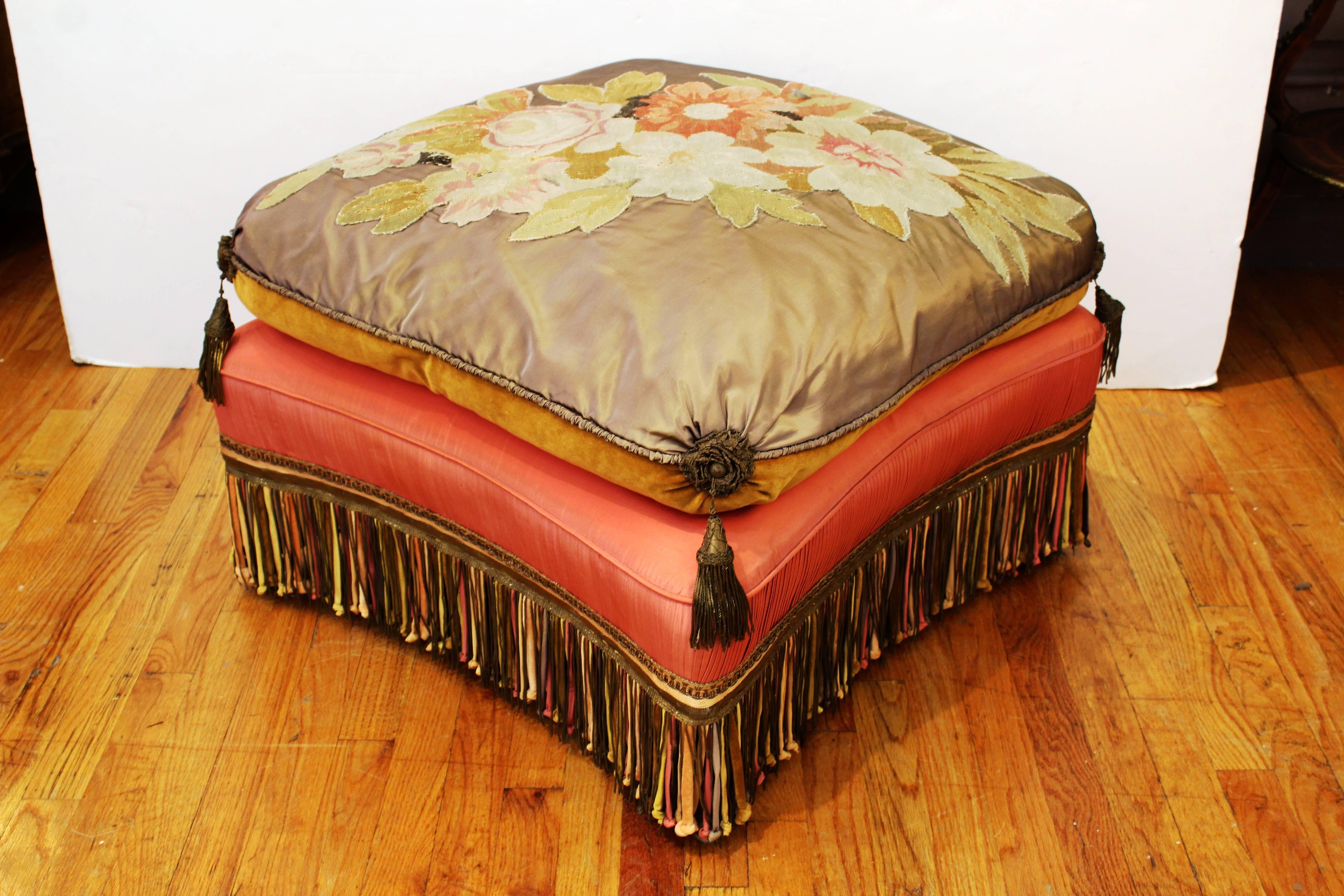 19th Century Victorian Ottoman with Needlework and Upholstery