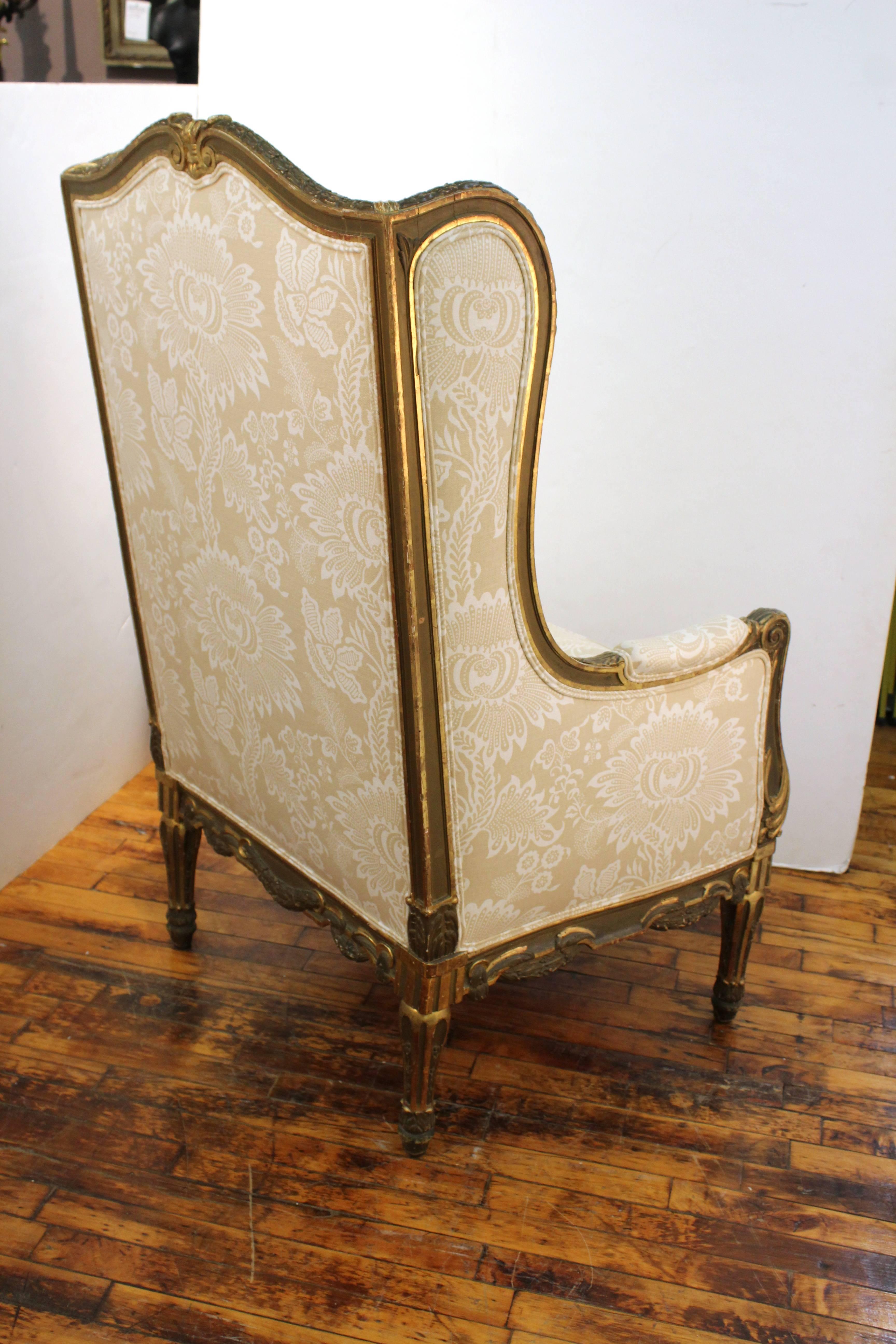 19th Century French Louis XVI Style Giltwood Bergère Armchair
