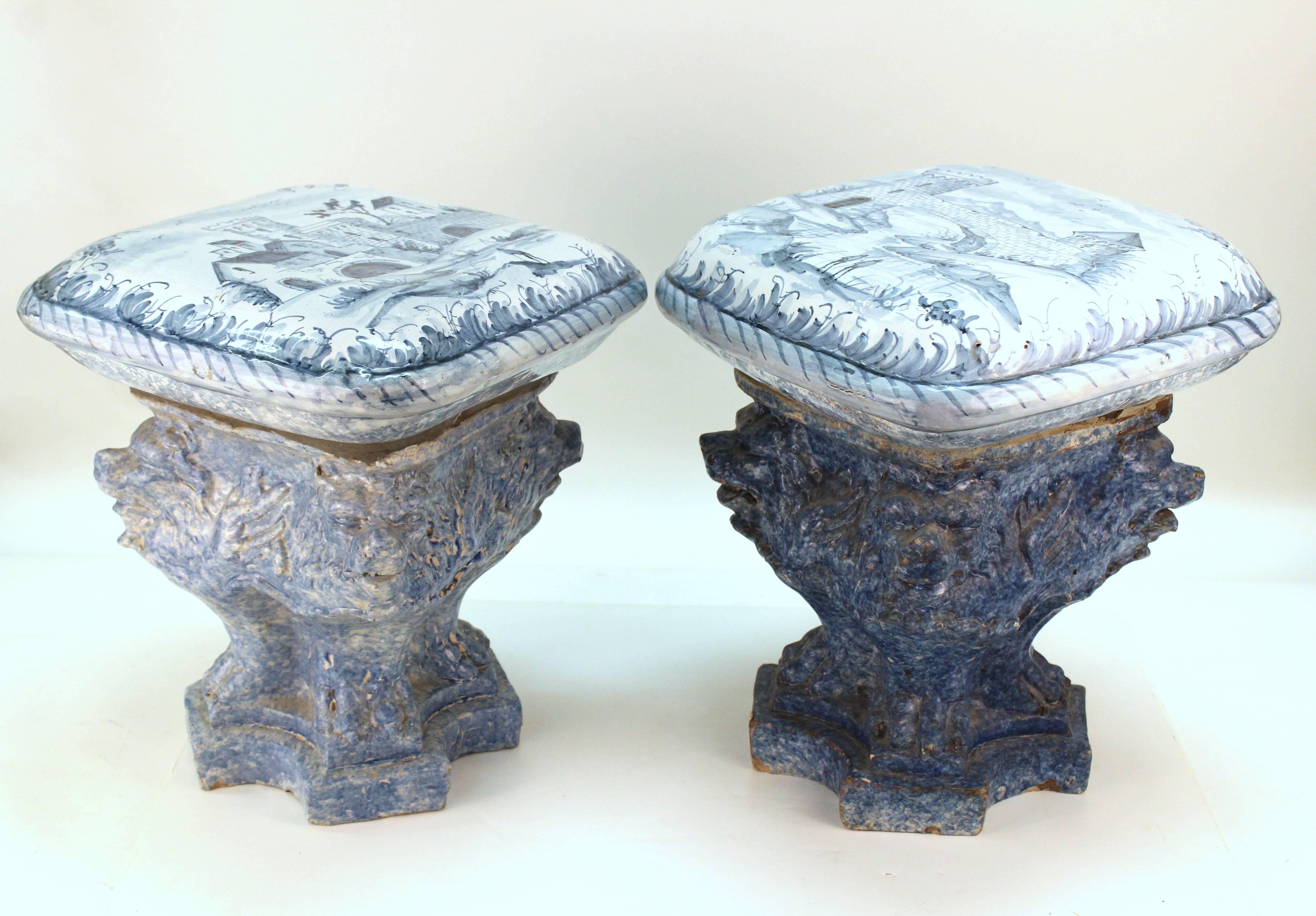 Victorian Blue and White Painted Garden Stools
