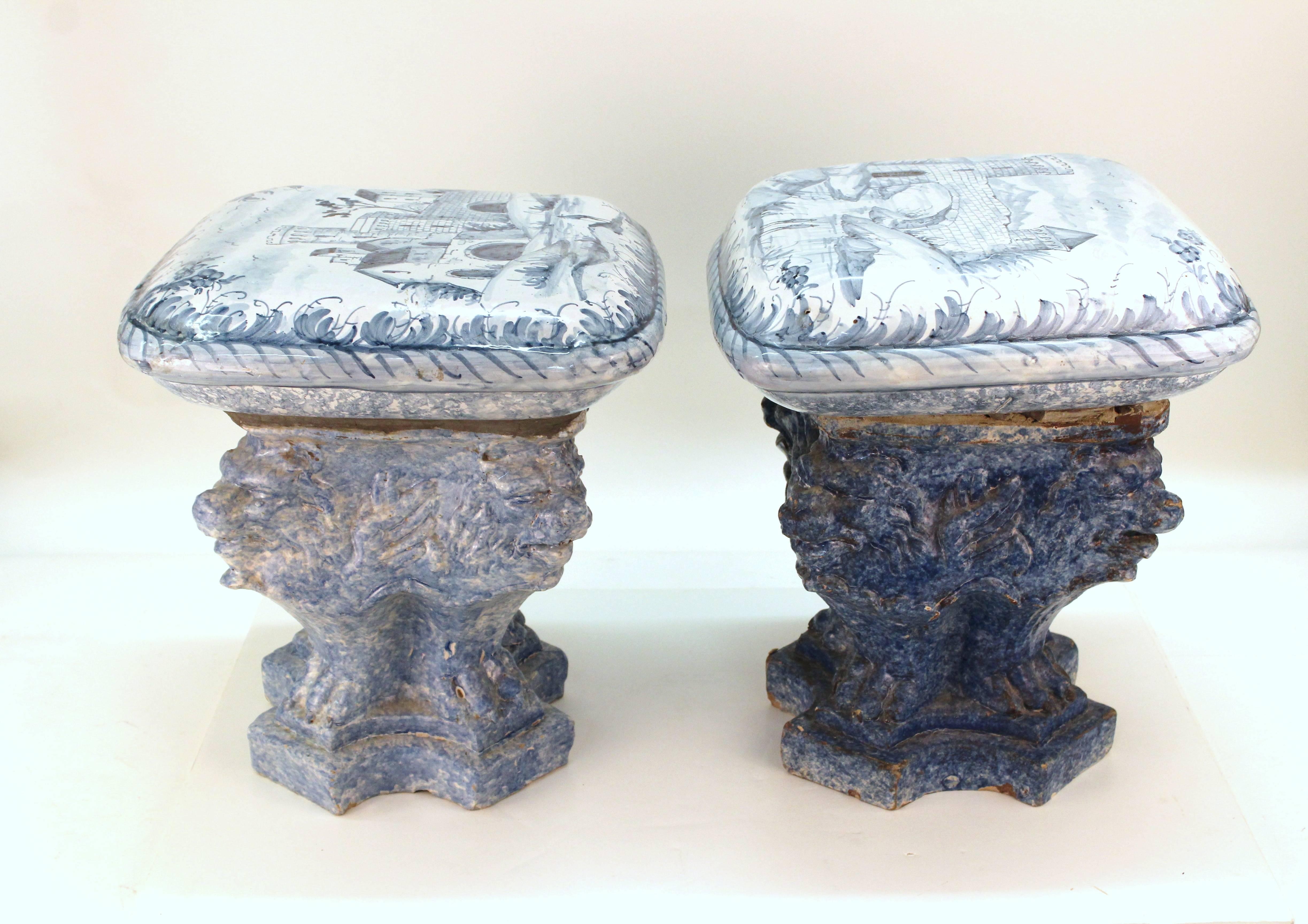 European Blue and White Painted Garden Stools