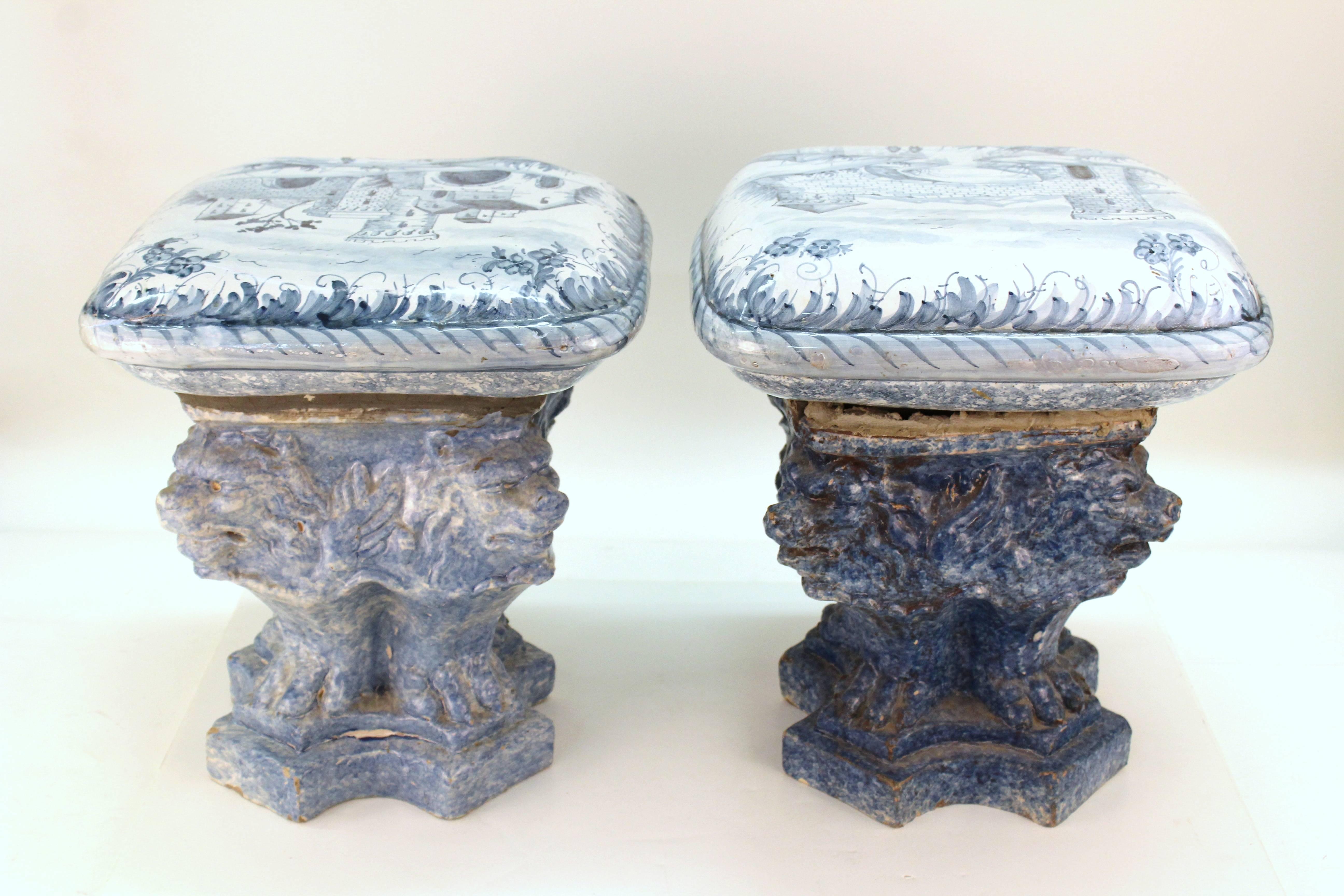 Blue and White Painted Garden Stools In Good Condition In New York, NY
