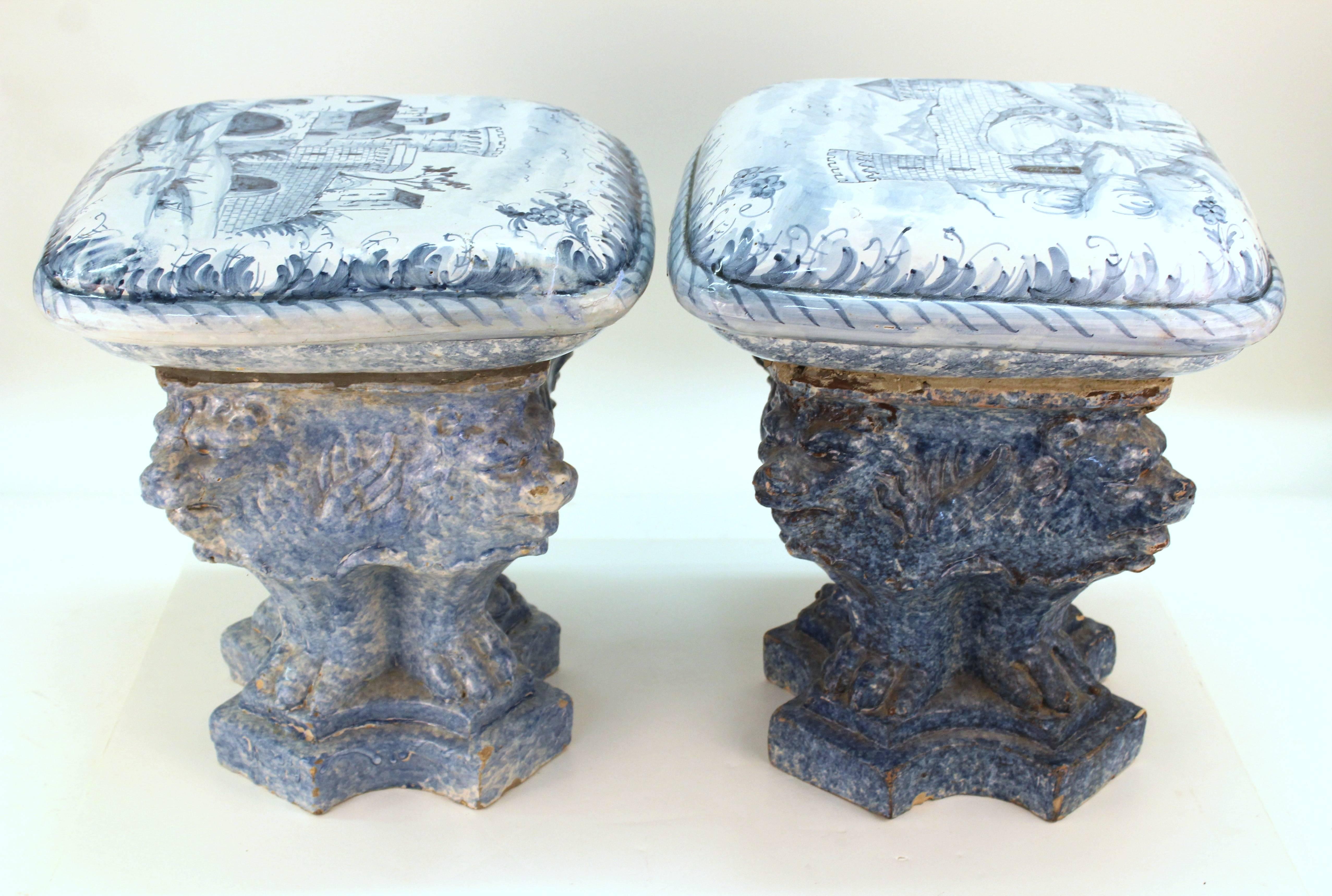 20th Century Blue and White Painted Garden Stools