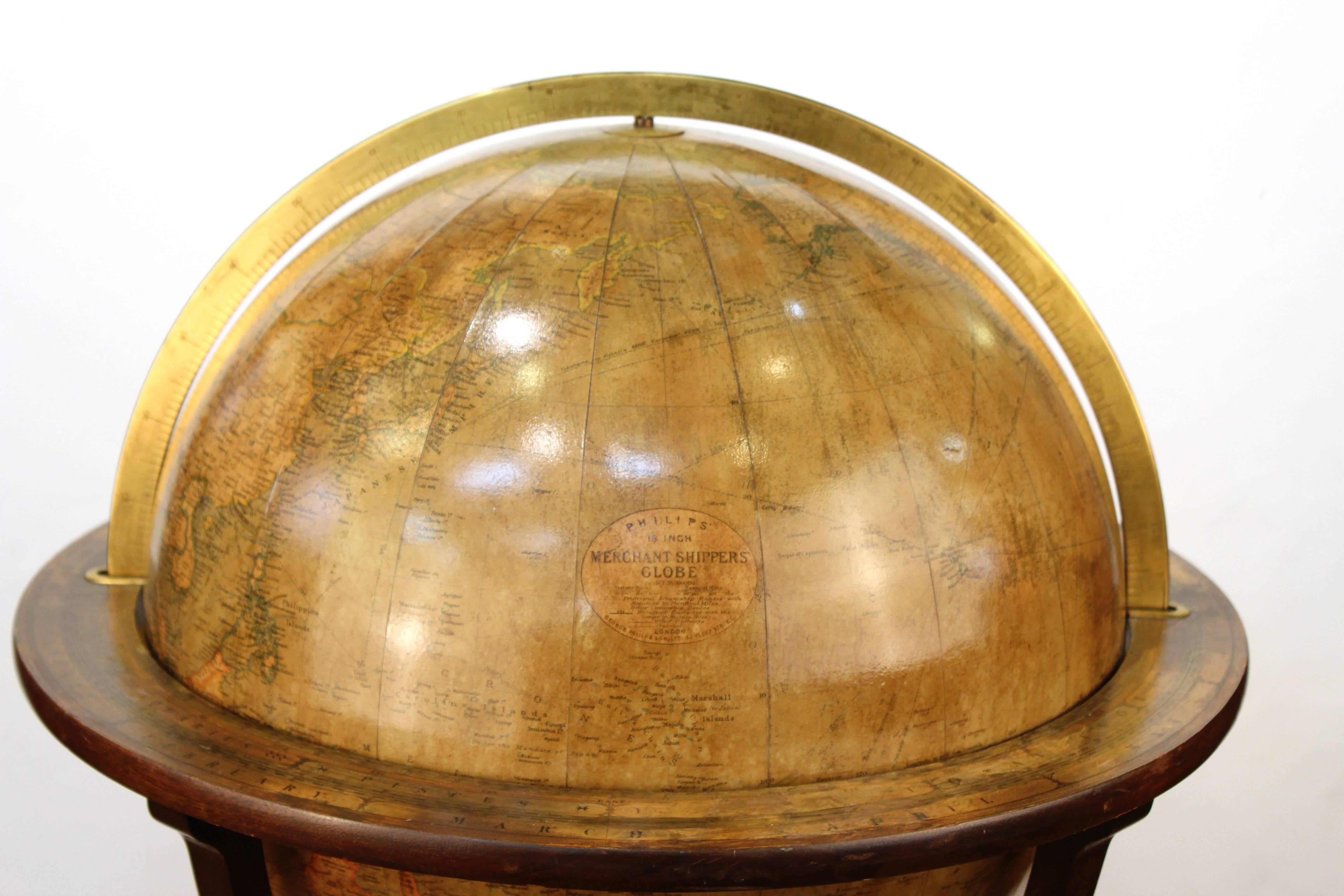 British Antique Philip's Merchant Shipper's Globe