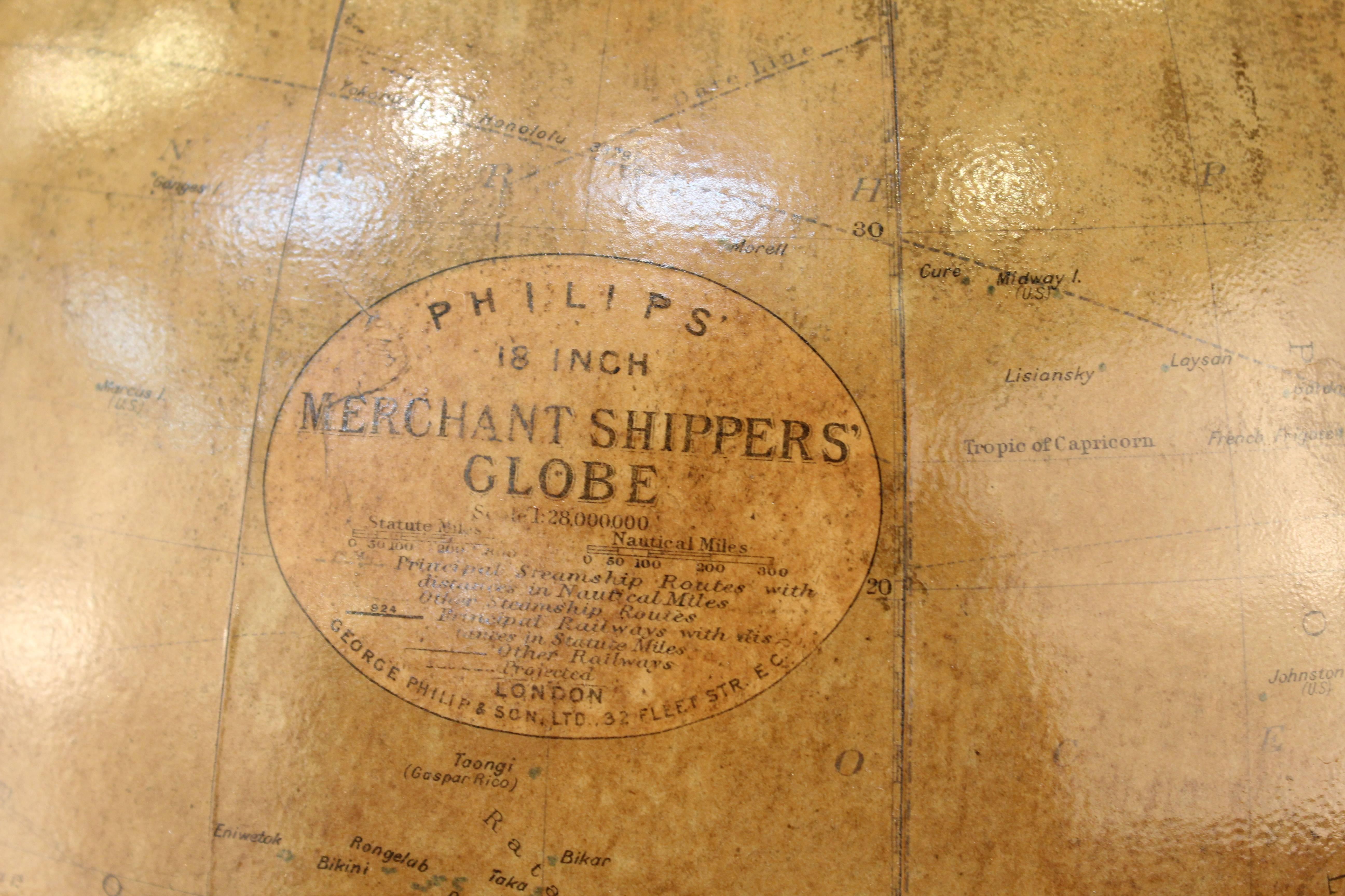 19th Century Antique Philip's Merchant Shipper's Globe