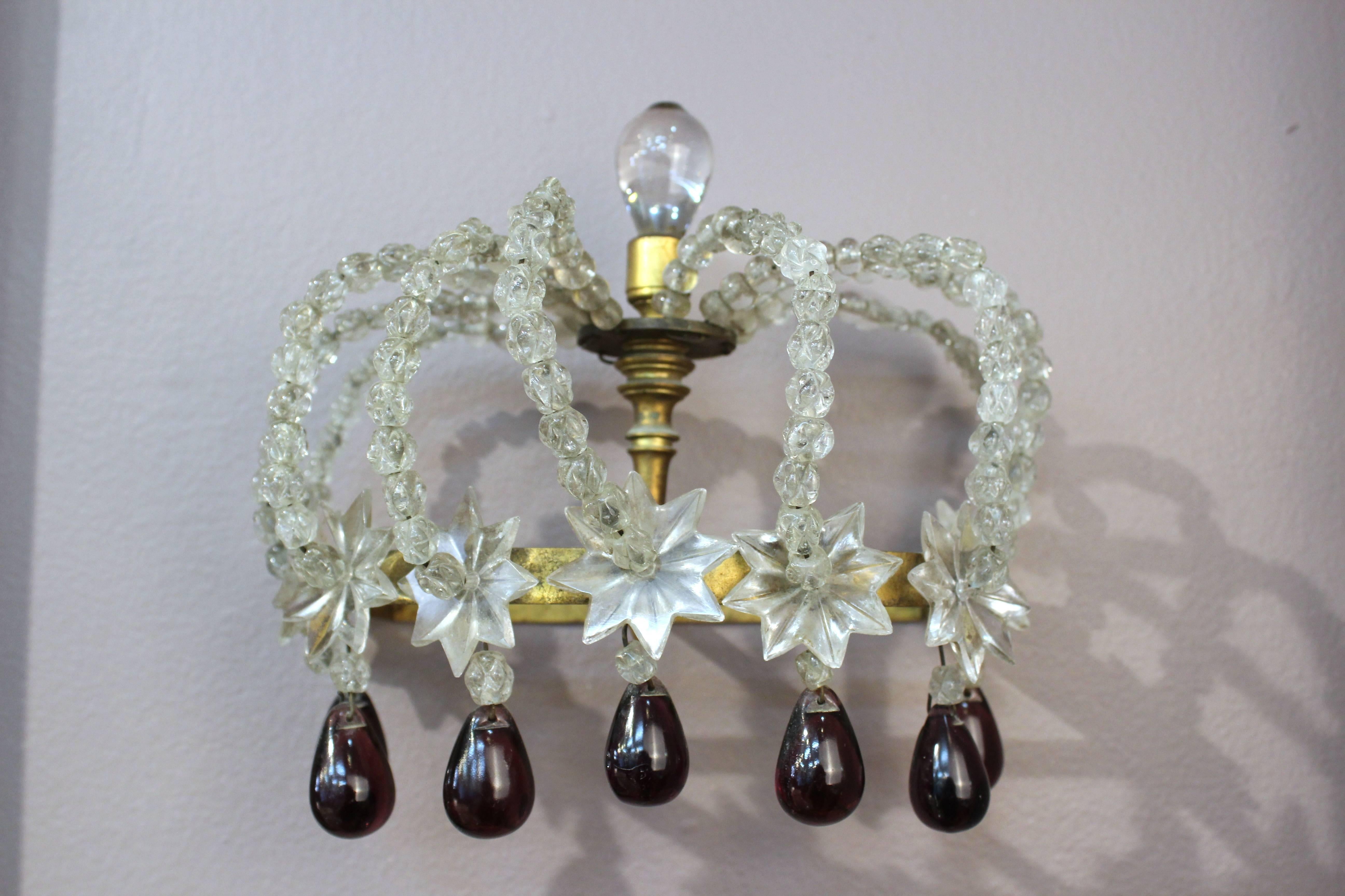 Pair of Decorative Rock Crystal Sconces In Good Condition For Sale In New York, NY