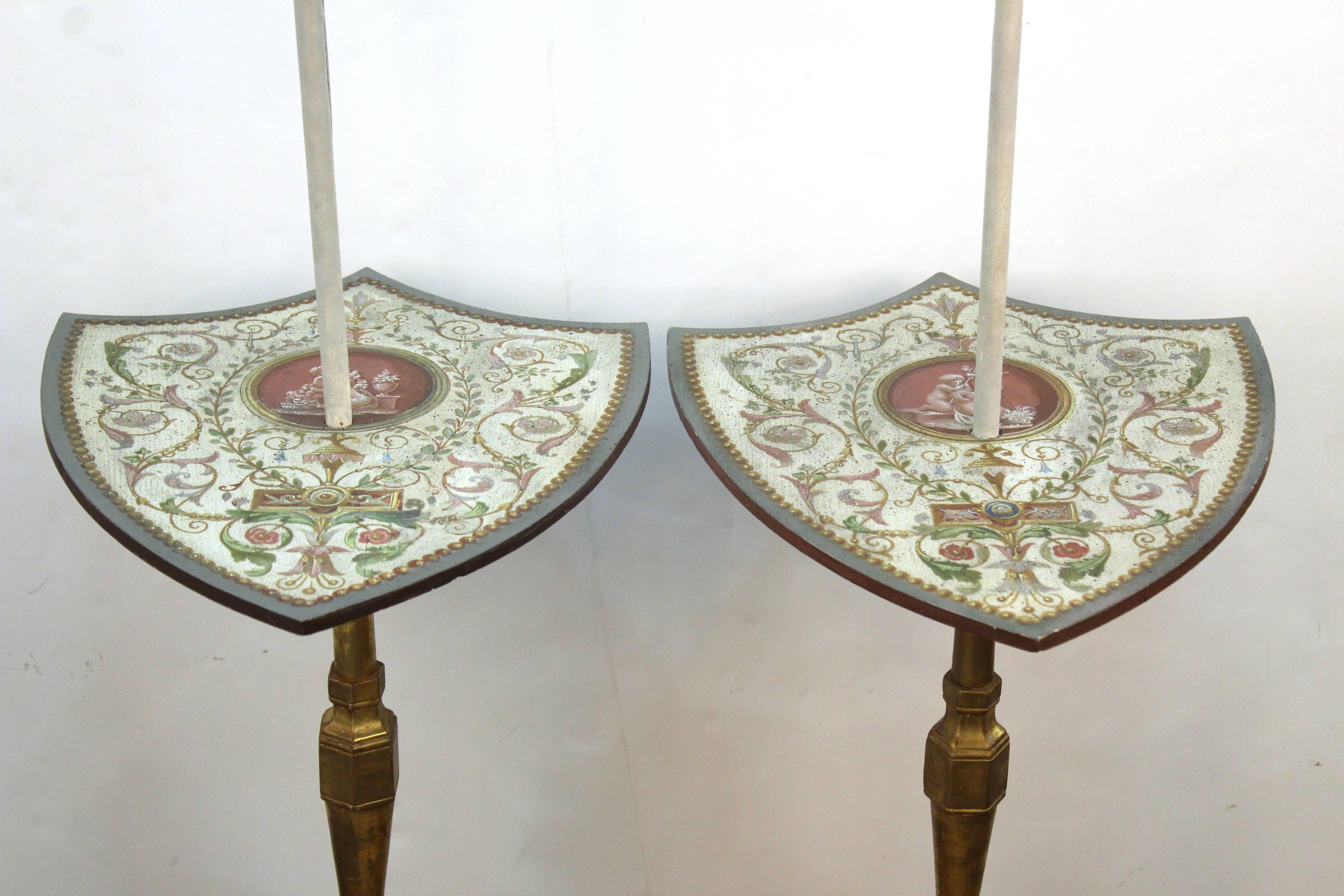 Pair of Painted Shield Floor Lamps 1