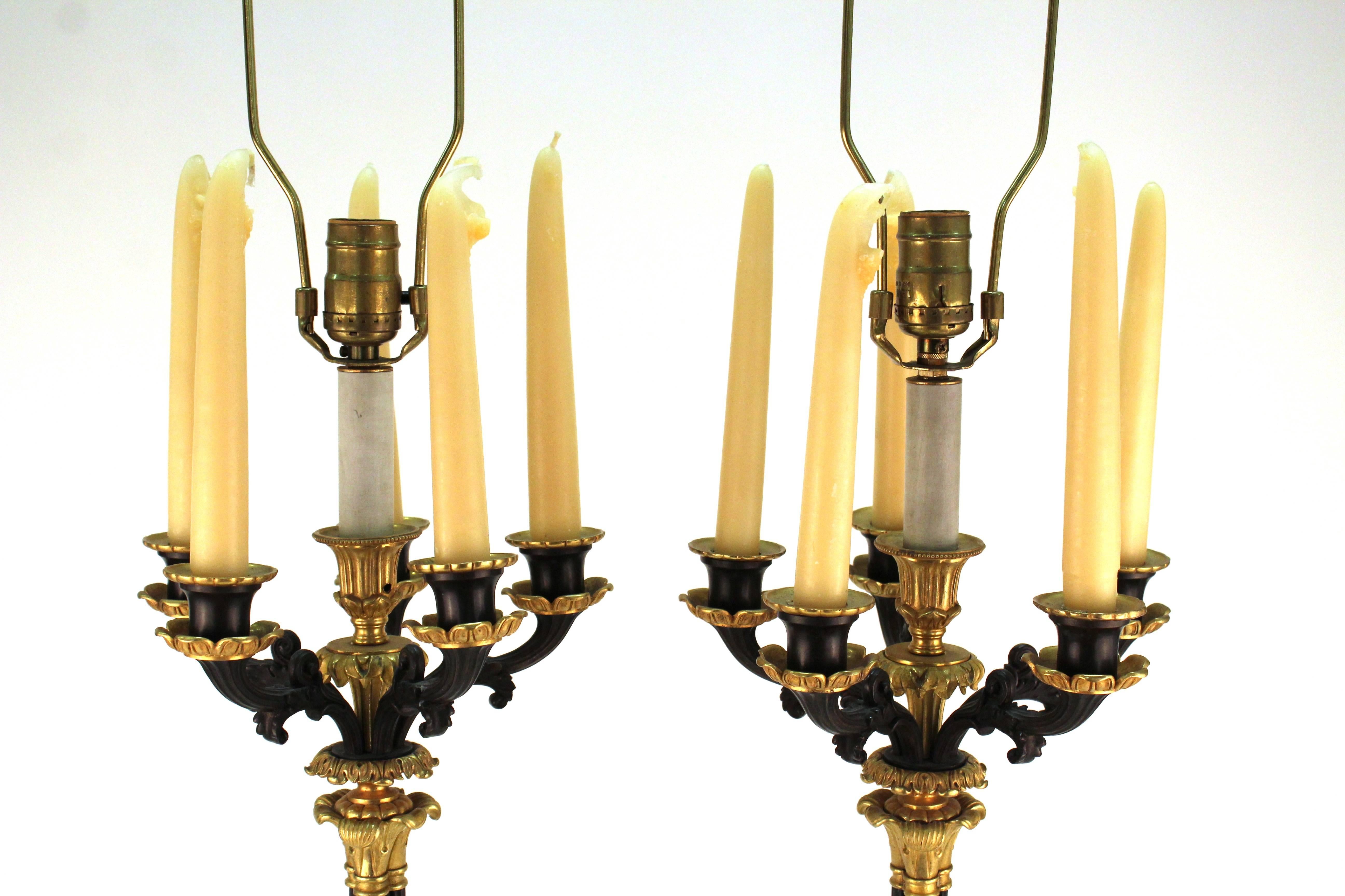 Empire Style Candelabra Table Lamps In Good Condition In New York, NY