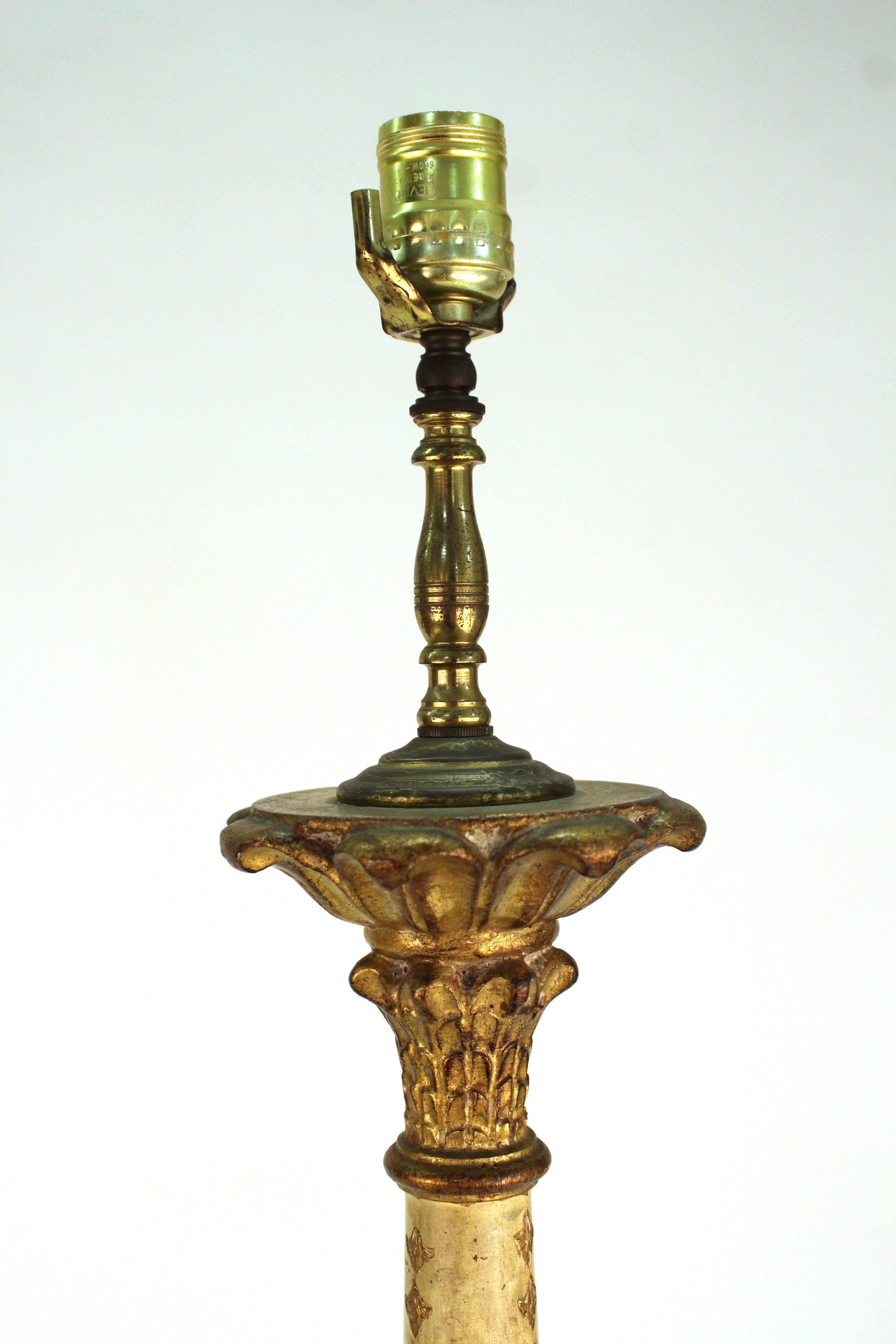 Pair of Giltwood Torchere Table Lamps 1