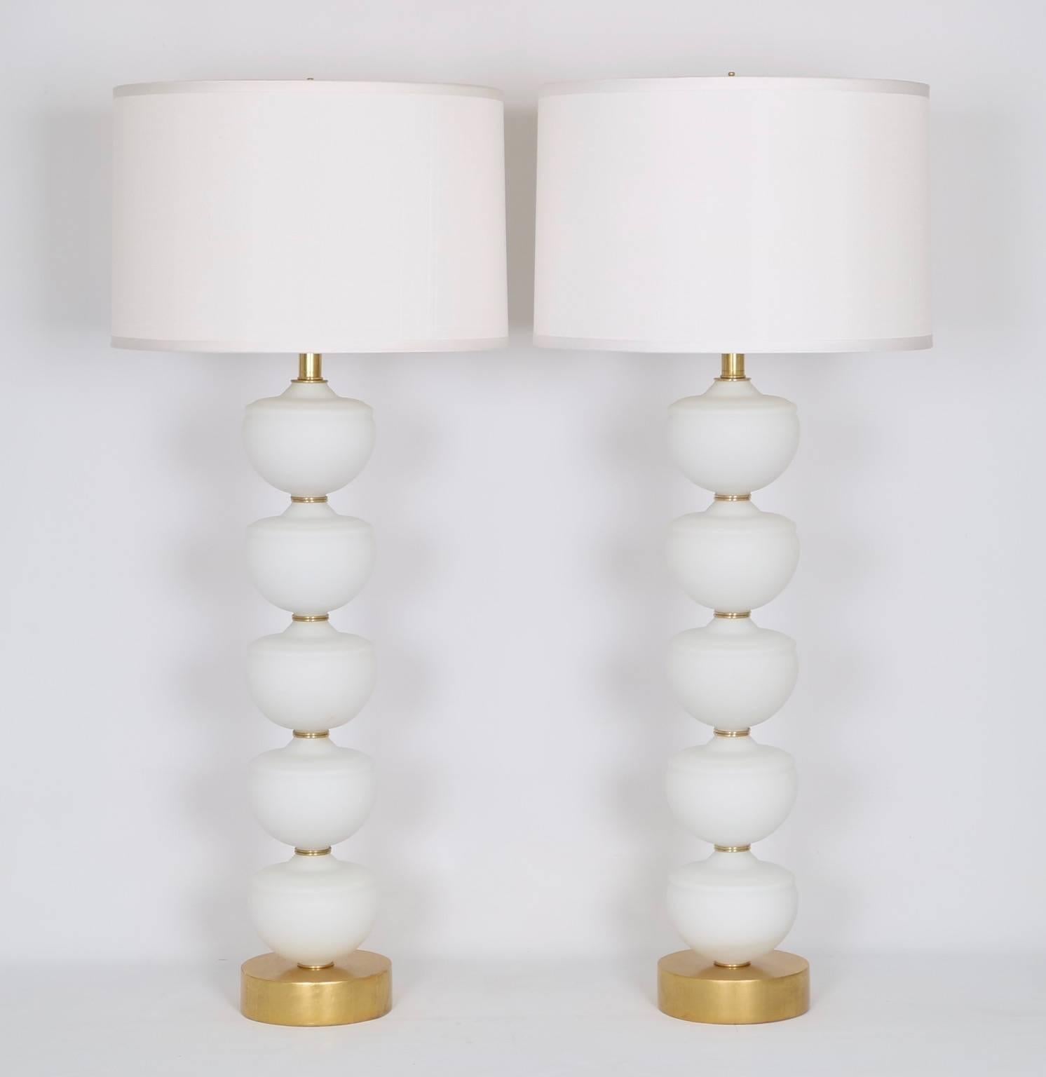 Italian Monumental Pair of Murano Glass Font Lamps