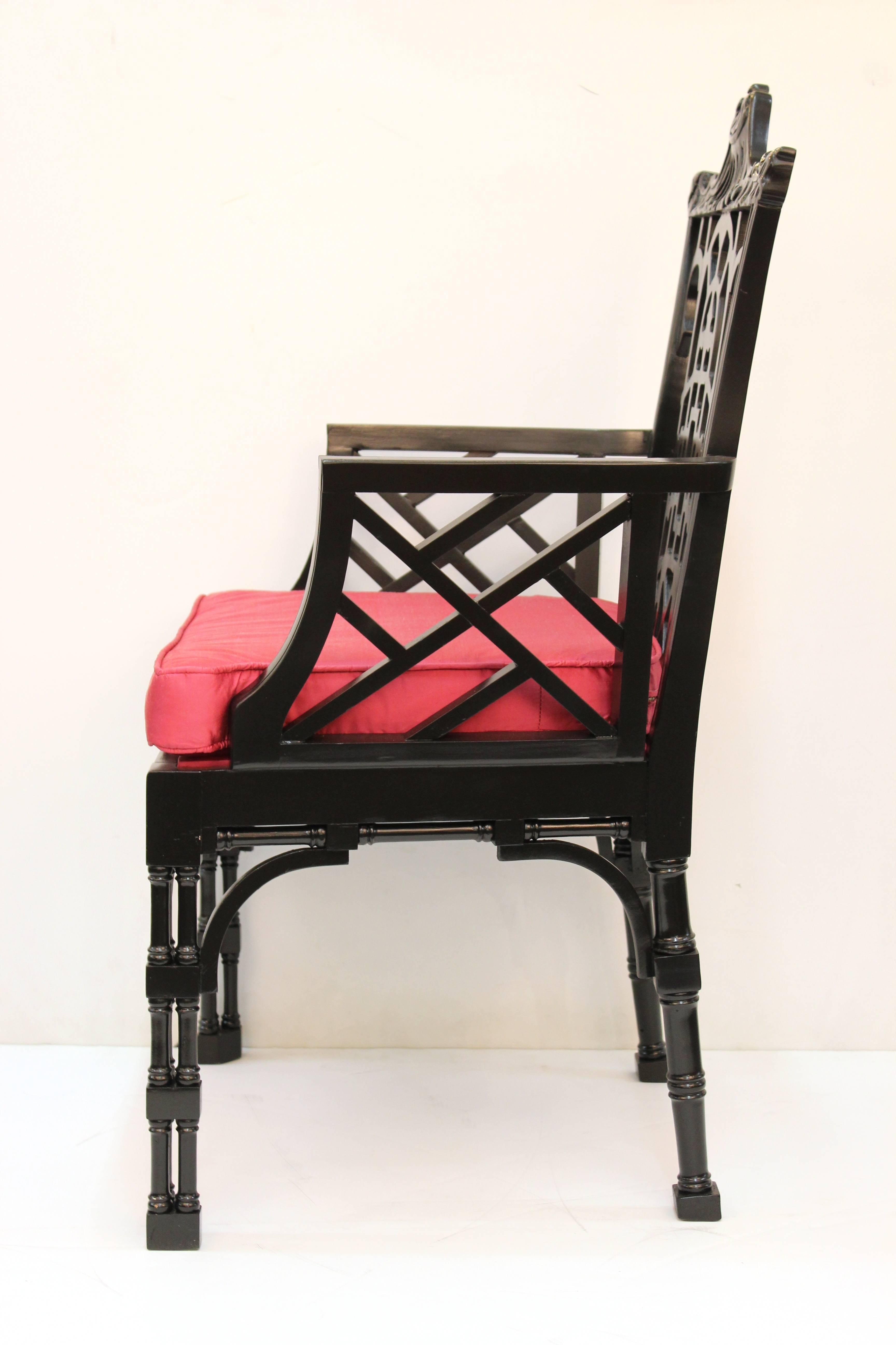 Hollywood Regency Pair of Chinese Style Chippendale Chairs