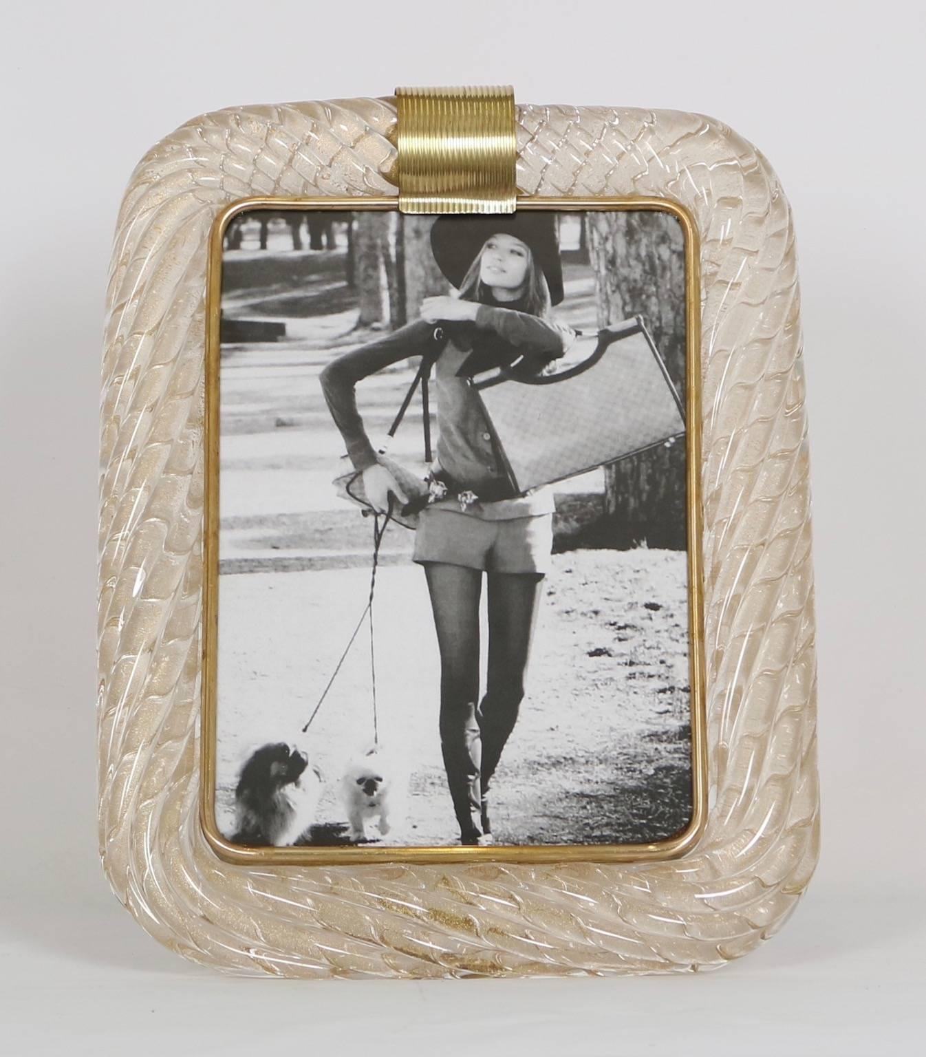 Mid-Century Modern Venini Torciglione Murano Glass Photo Frame with Gold Infusions