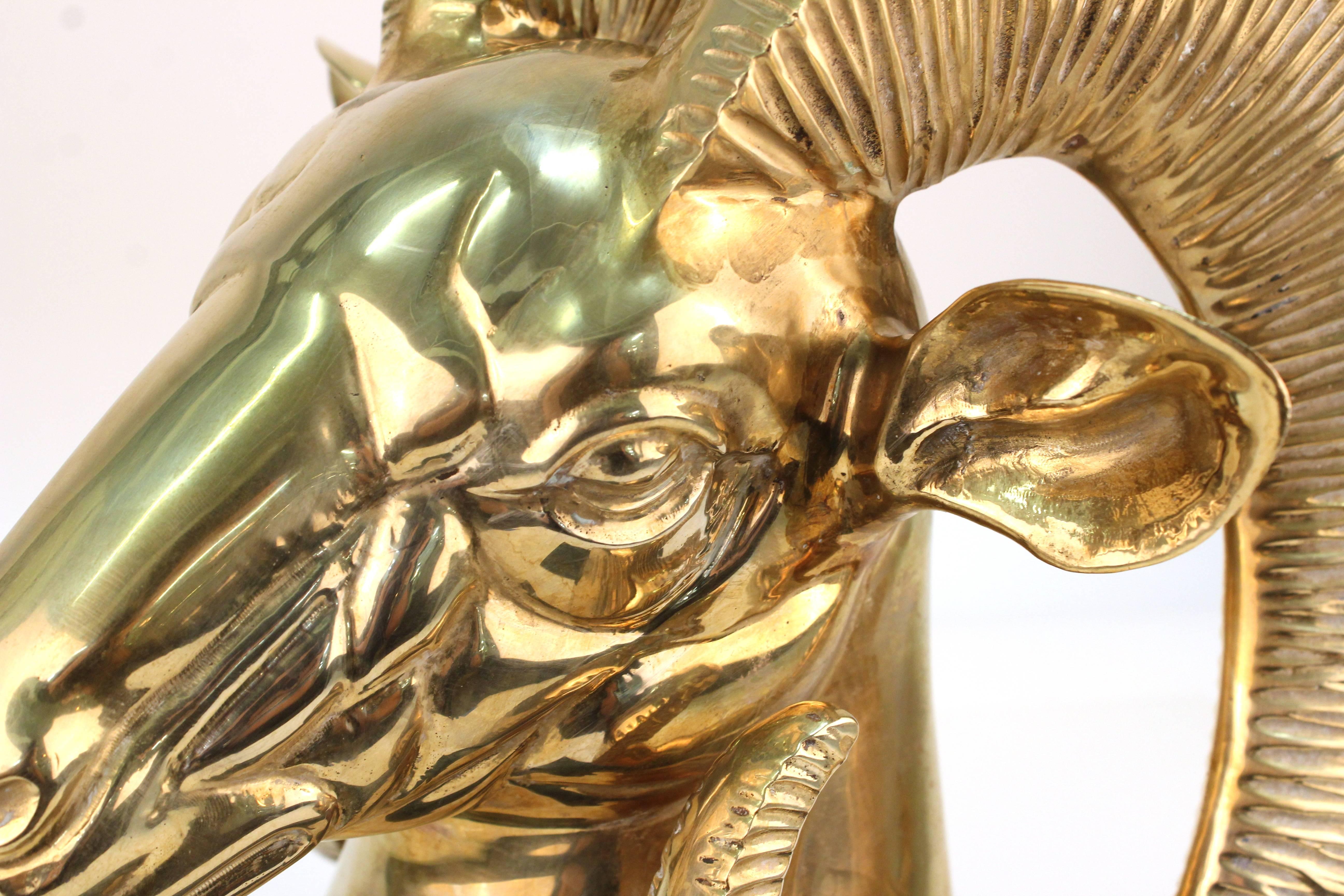 20th Century Brass Ram's Head Table Sculpture