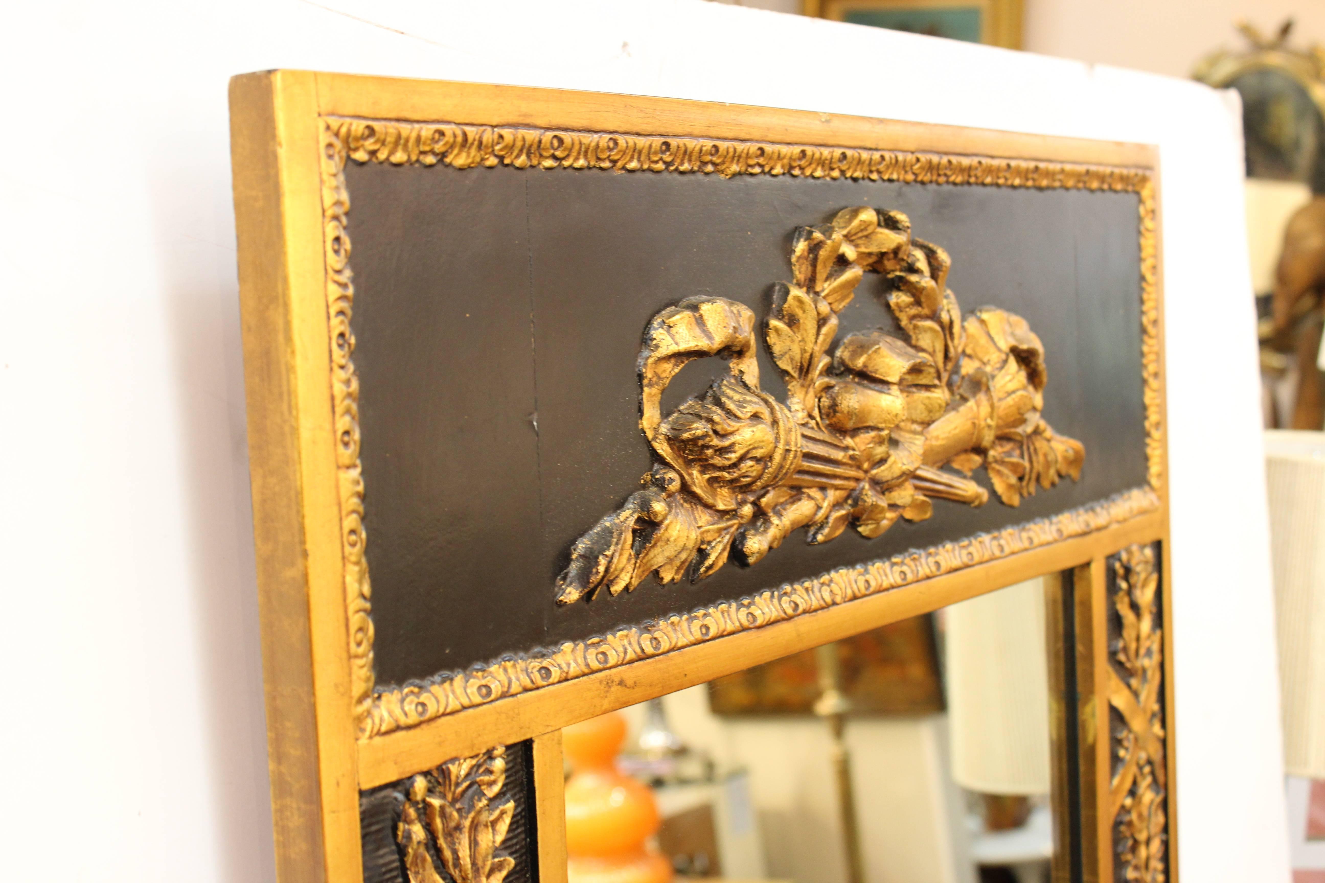 Neoclassical Style French Mirror in Black and Gold 1
