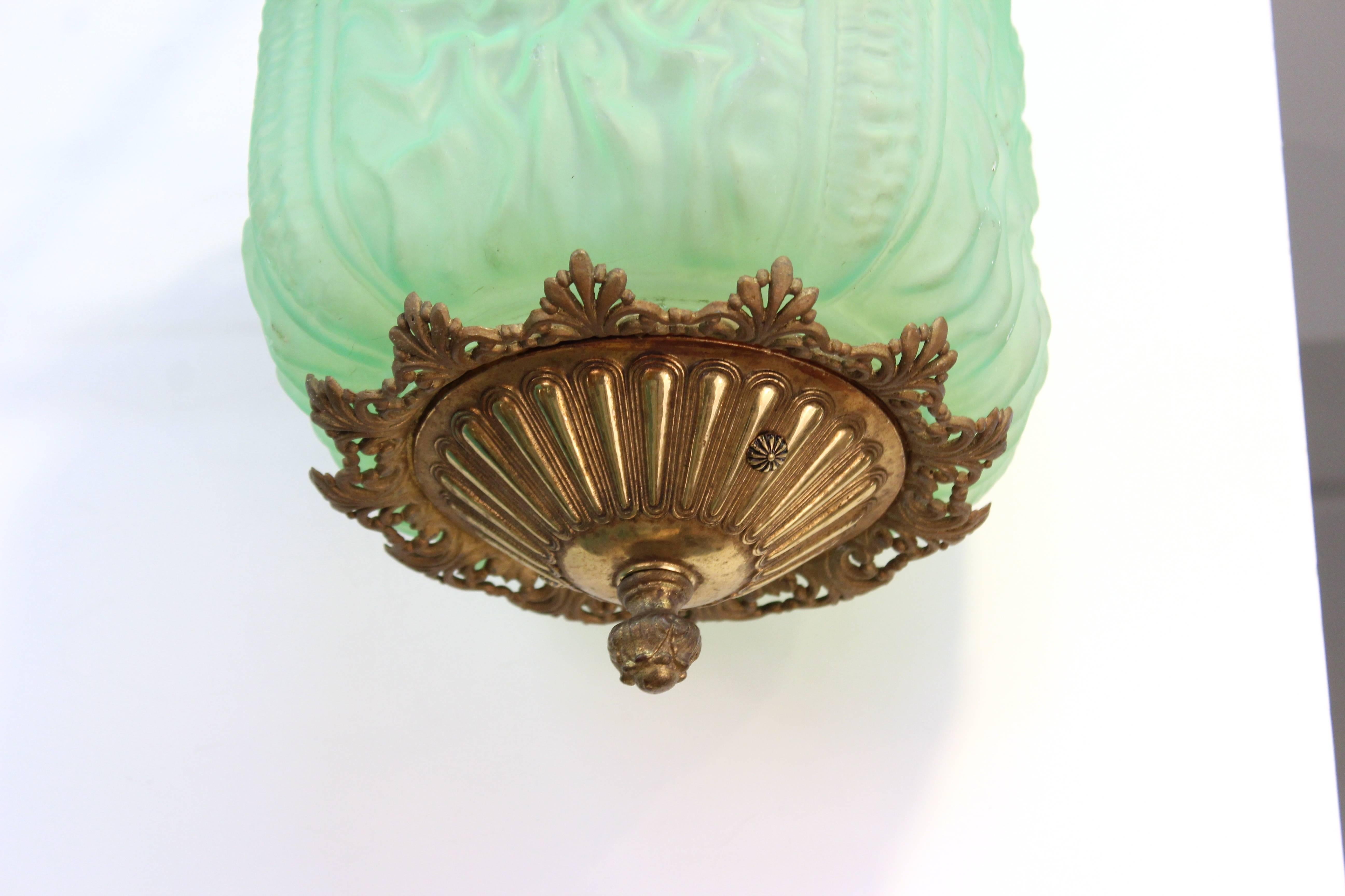 19th Century Victorian Quilted Satin Glass Chandelier