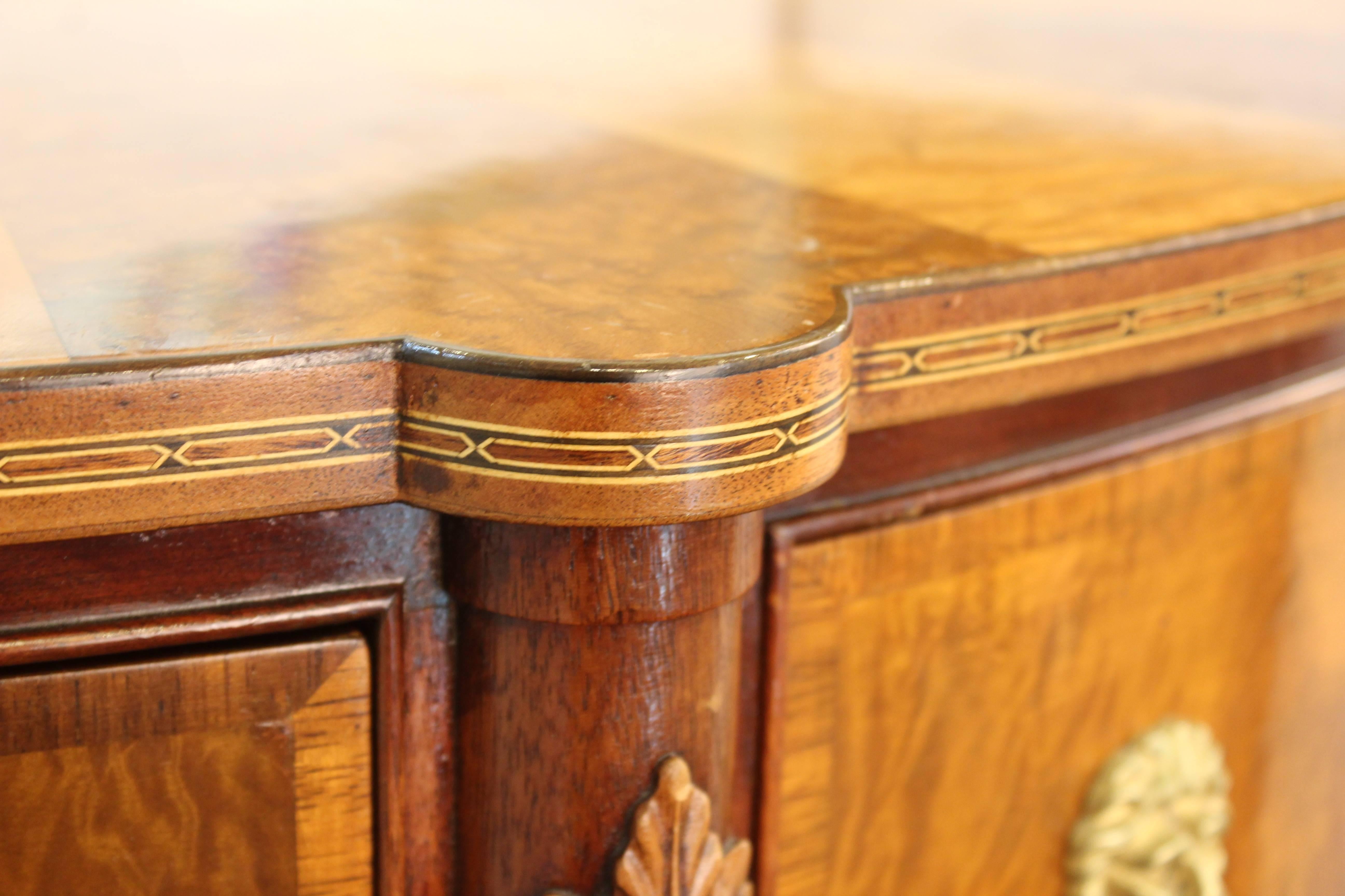 Mid-20th Century Demilune Commode in Wood with Lion's Head Ormlou Mounts