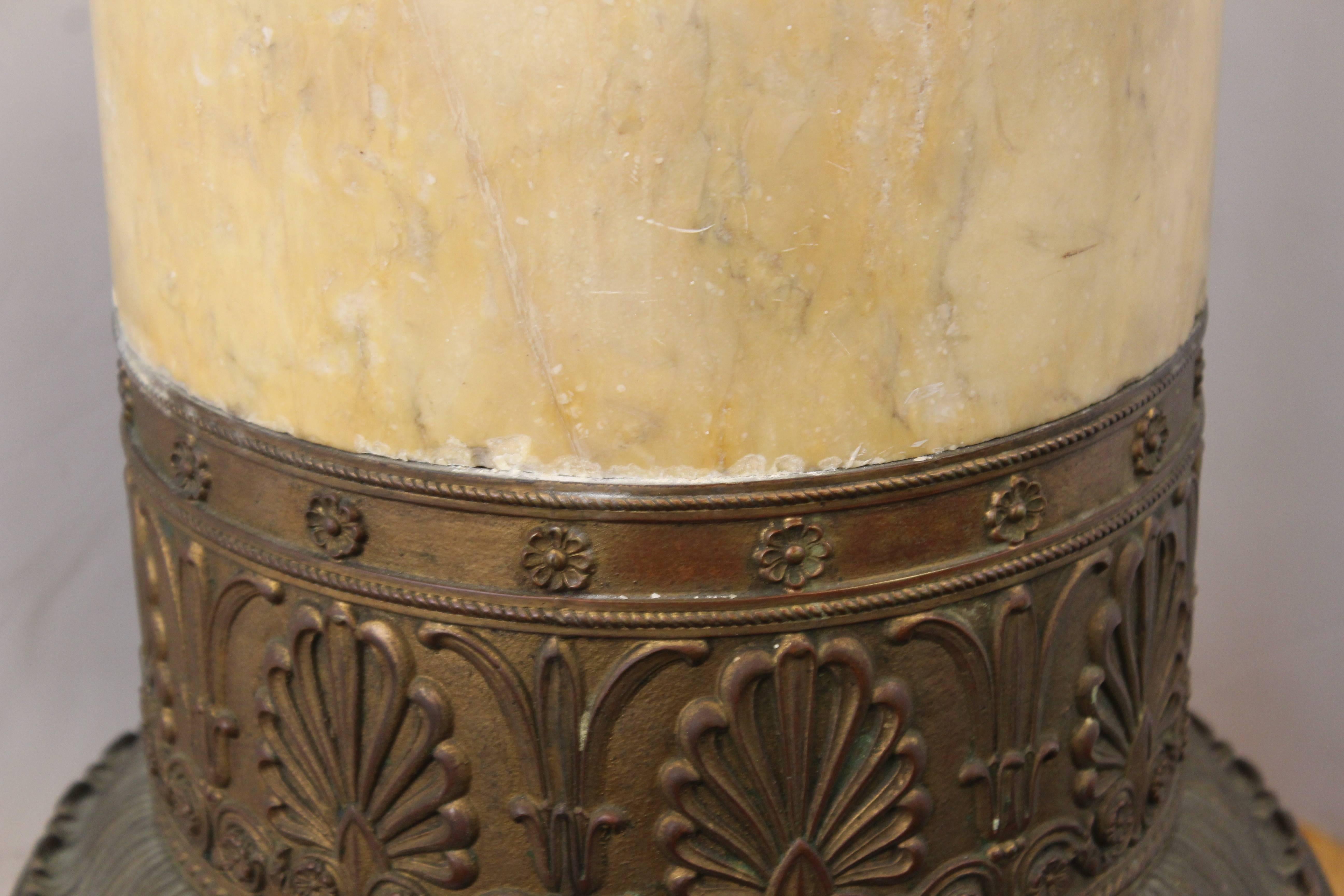 19th Century Pedestal in Solid Marble with Decorative Band in Bronze 1