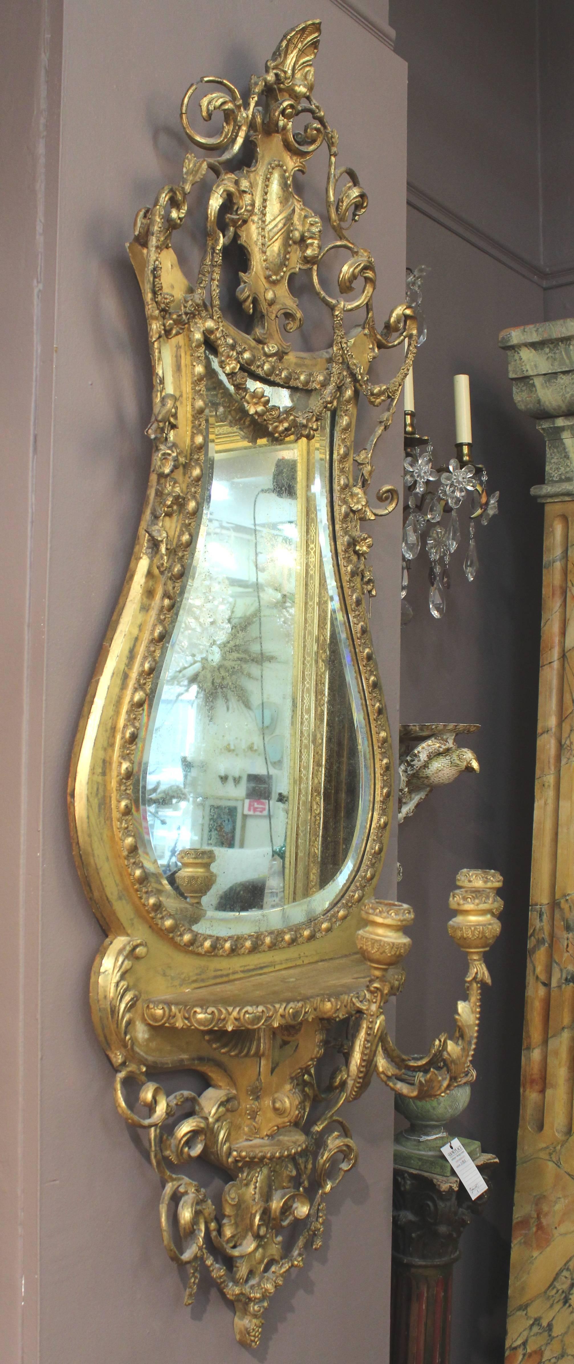18th Century George III Period Gesso and Giltwood Girandole with Candlabra For Sale