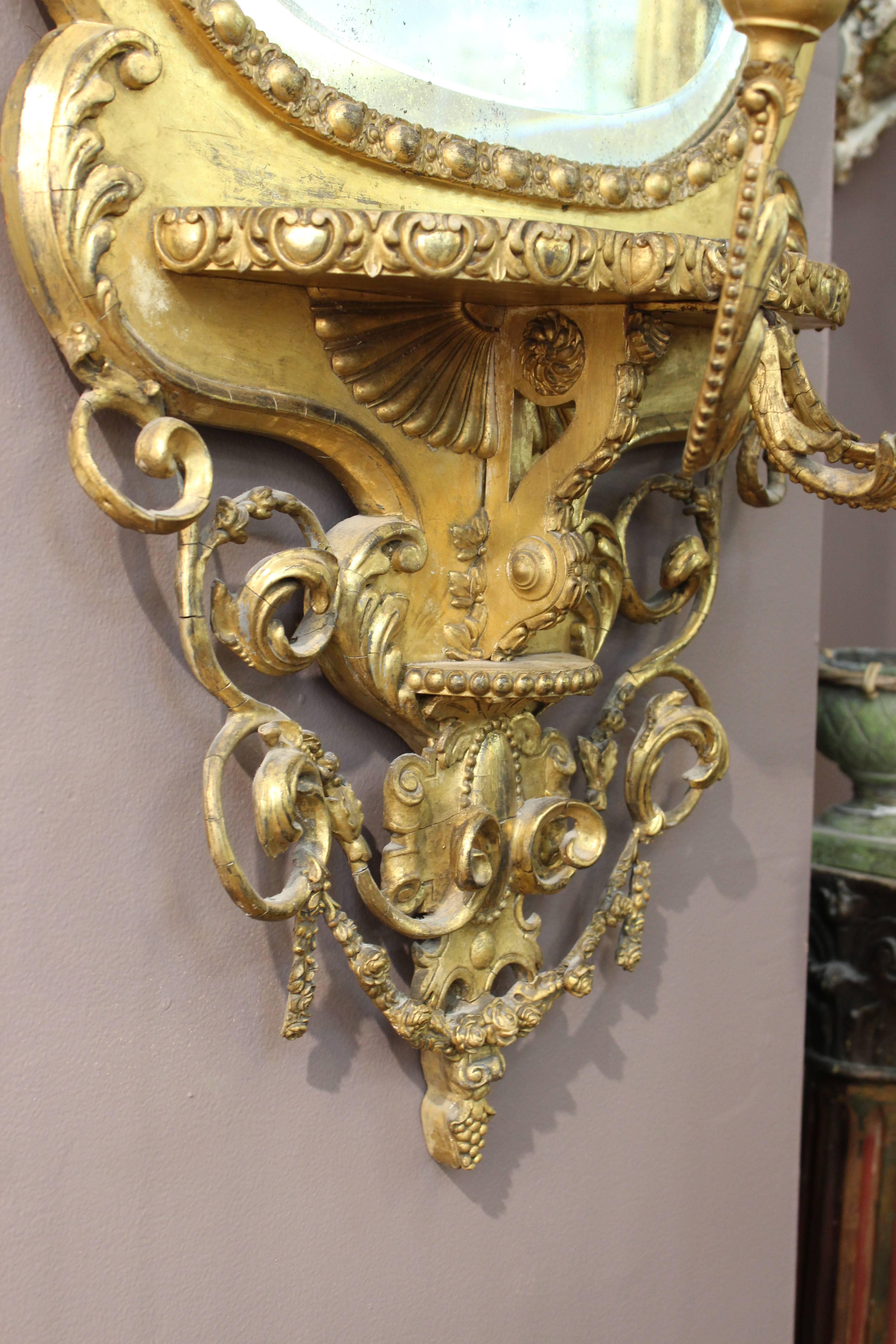 George III Period Gesso and Giltwood Girandole with Candlabra For Sale 1