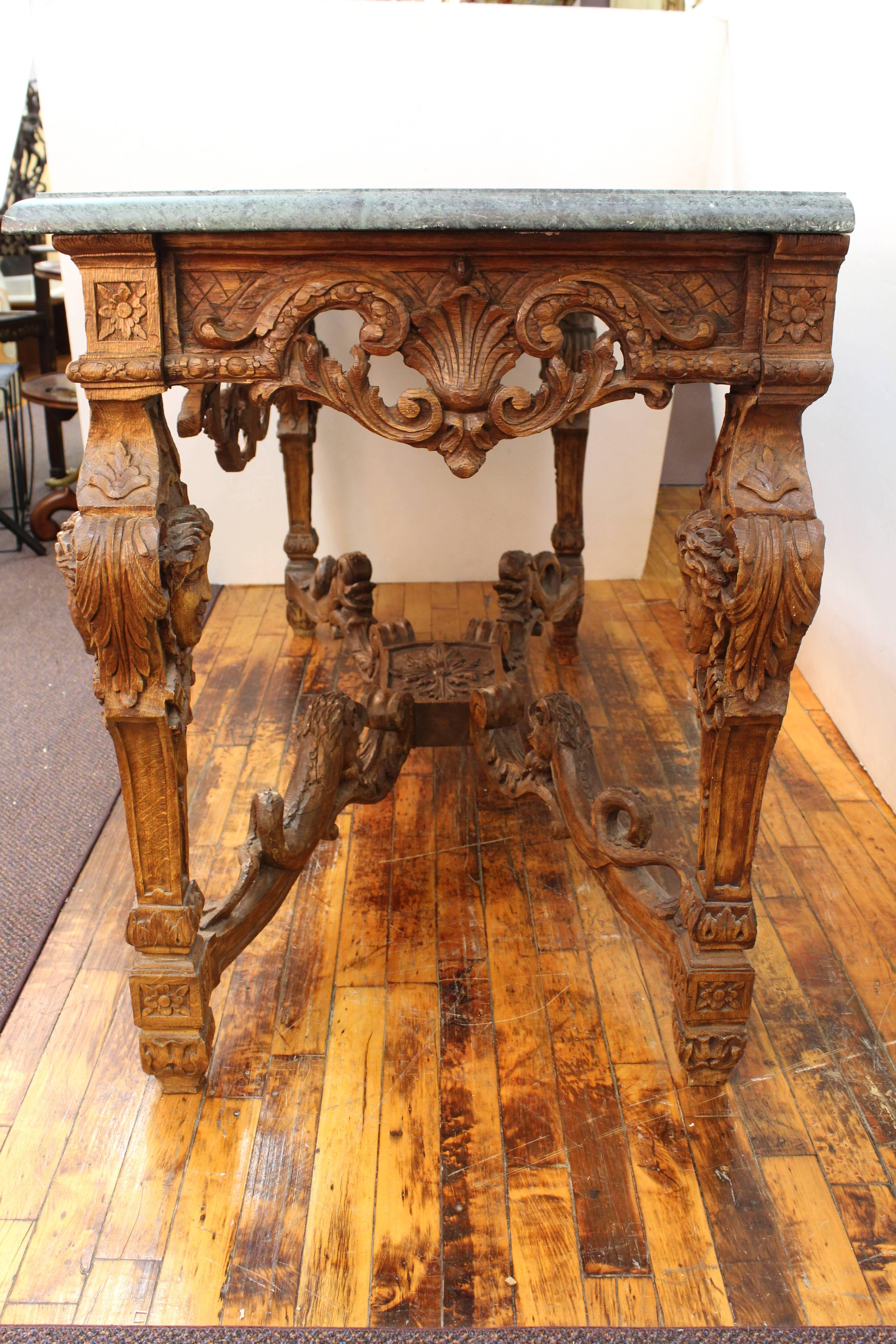 Marble French Sculpted Wood Louis XIV Style Console