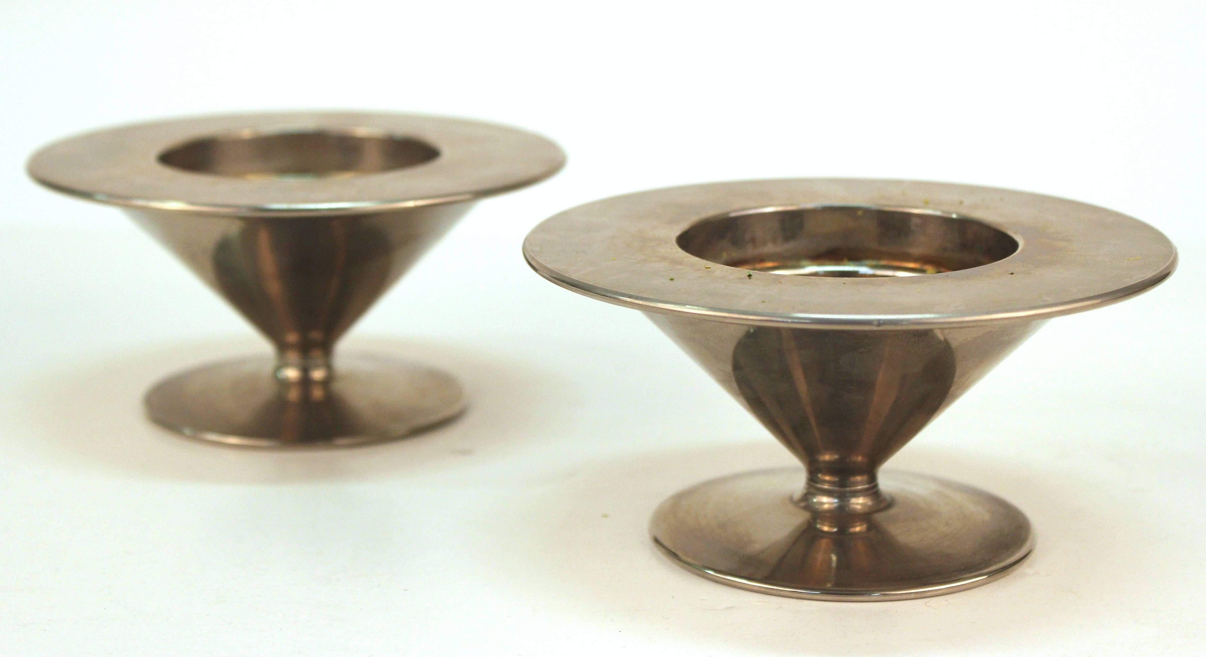 Neoclassical Revival Decorative Silver Toned Votive Holders with Faux Shrubs