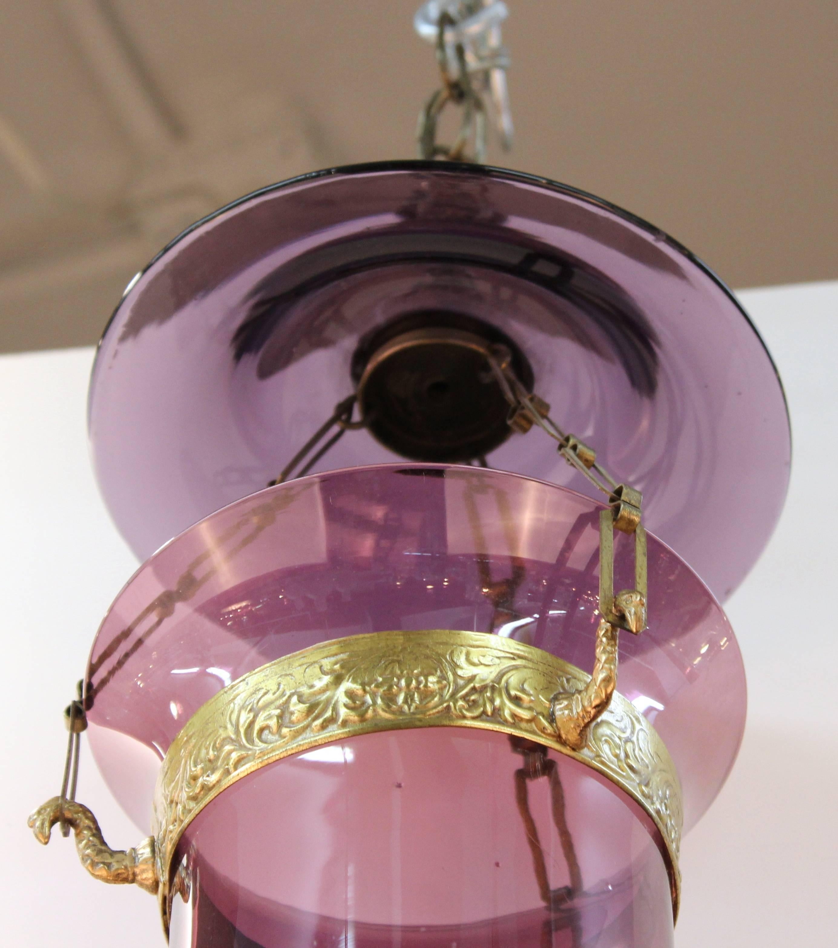 English Regency Amethyst Colored Glass Bell Jar Candle Lanterns 1