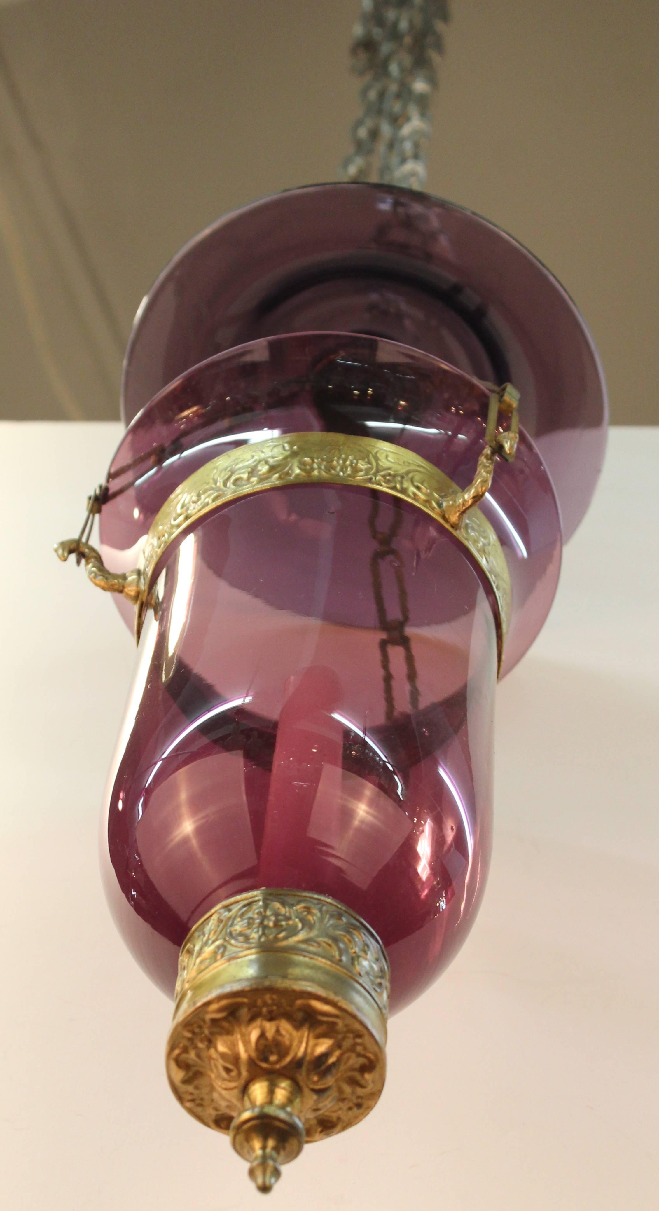 Mid-19th Century English Regency Amethyst Colored Glass Bell Jar Candle Lanterns