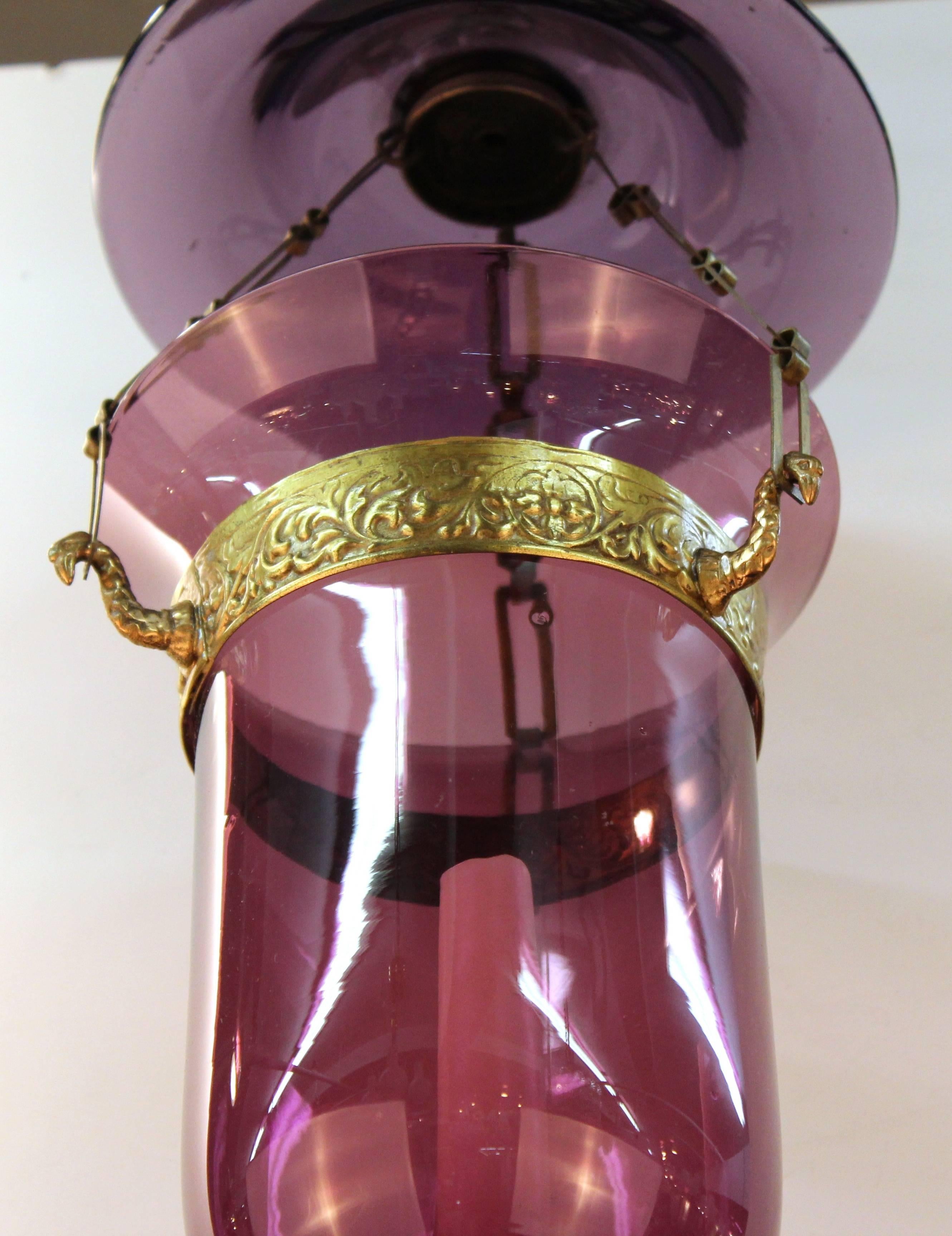 English Regency Amethyst Colored Glass Bell Jar Candle Lanterns In Excellent Condition In New York, NY