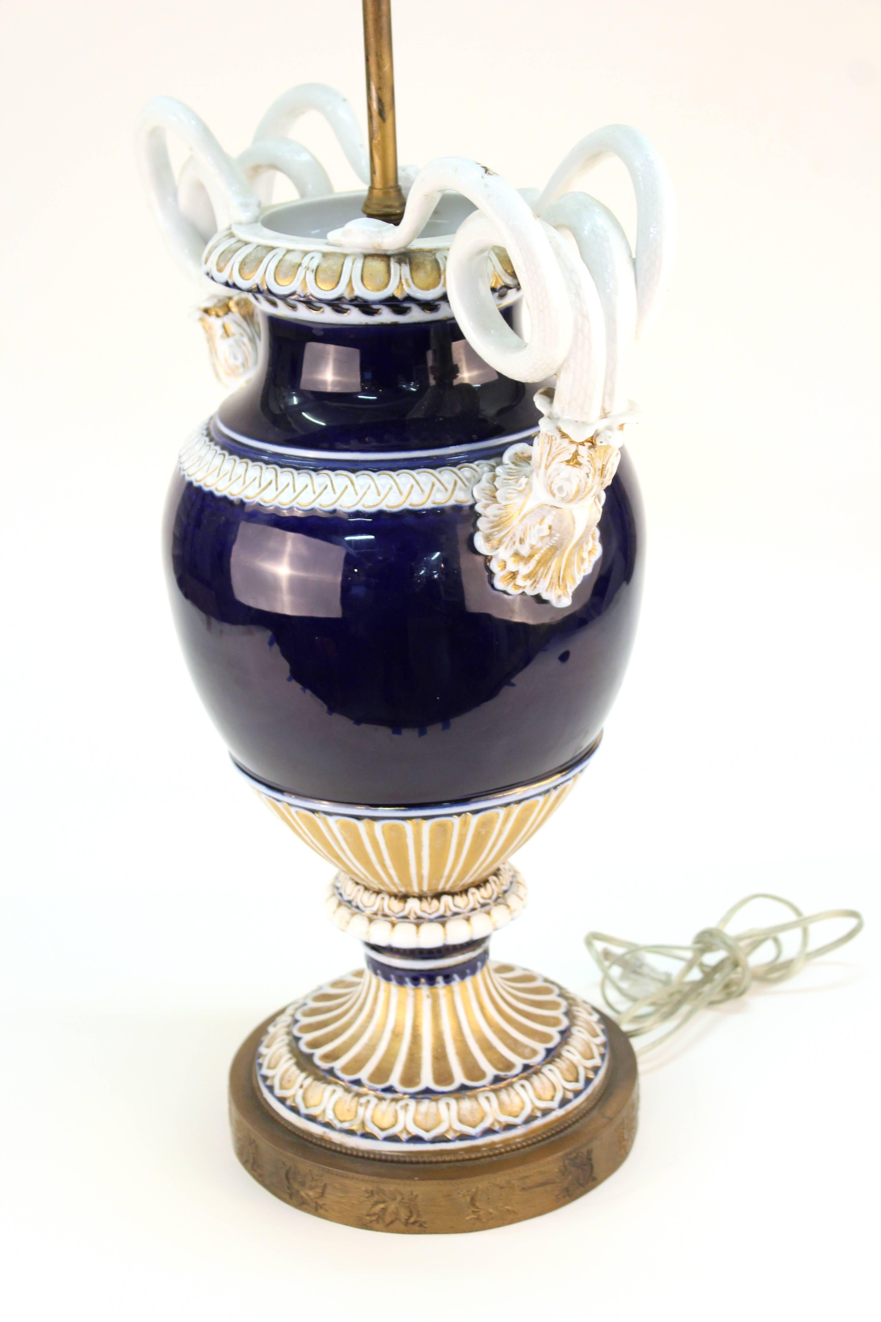 German Meissen Snake Urn Table Lamp